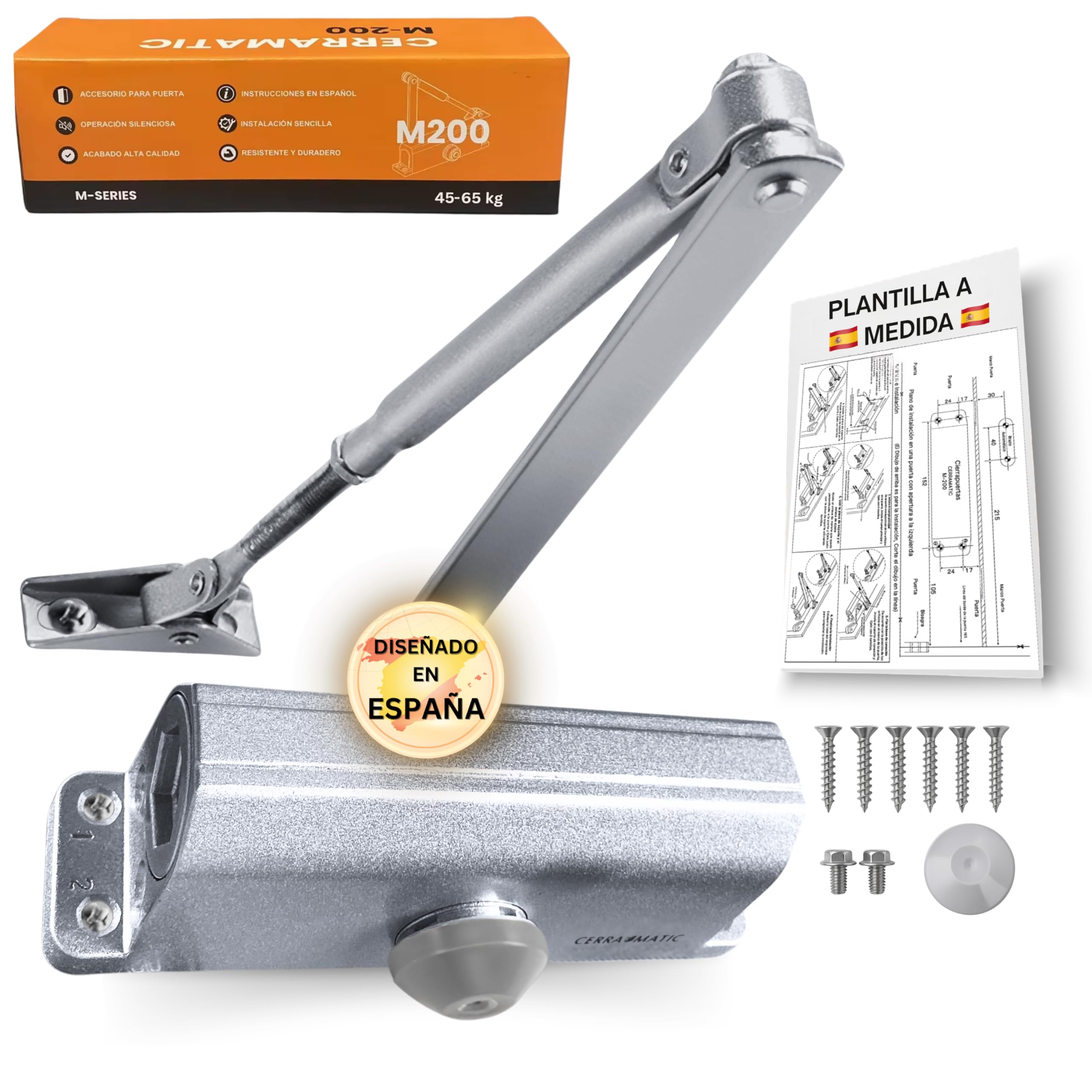 M-200, Cierrapuertas automatico, muelle puerta con brazo articulado hidráulico, muelle cierrapuertas de 40-65kg, cierre puerta, cierra puertas automatica.