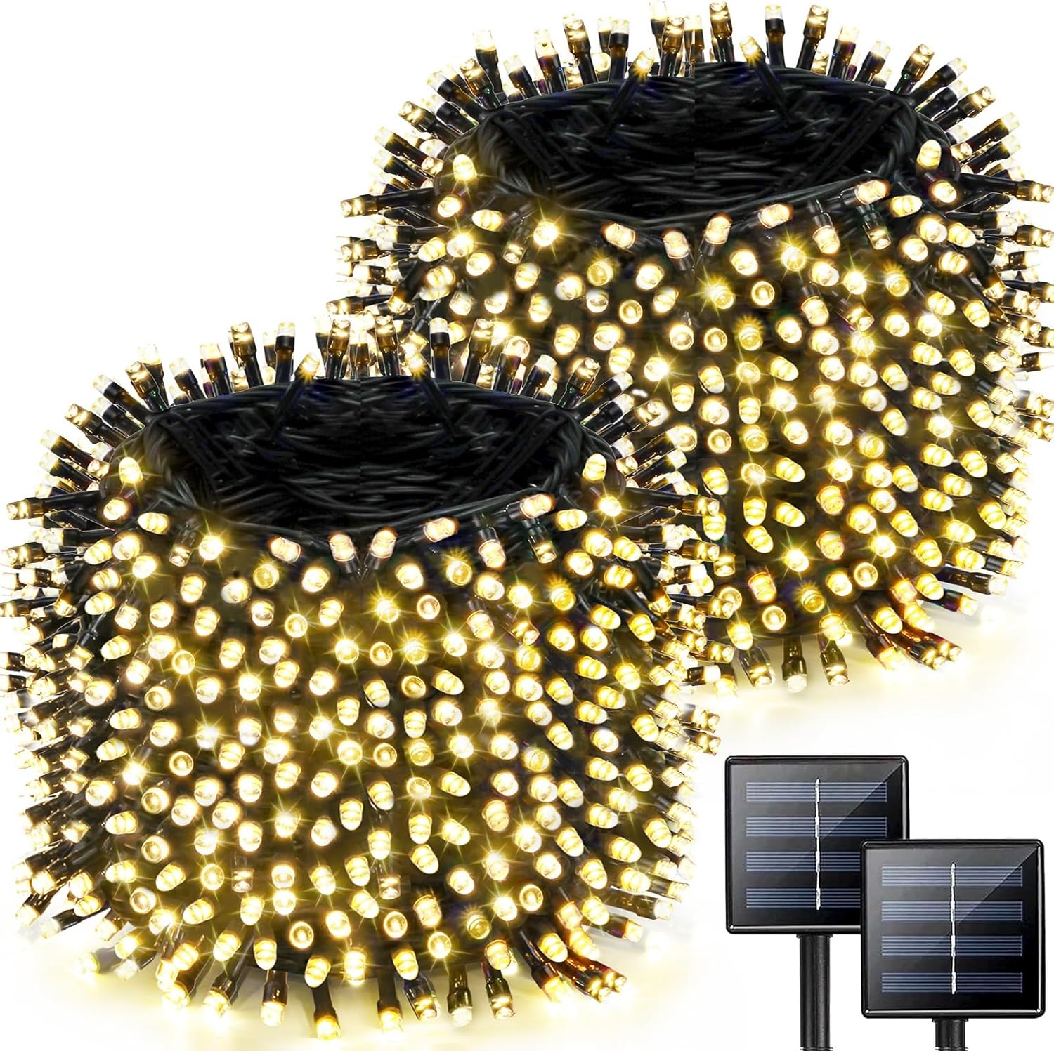 2 Pack Solar String Lights for Outside, 170 FT 480 LED Solar String Lights Outdoor with 8 Modes & Memory Function, Super Long Waterproof Chrismas Lights for Xmas Tree Party Decorations (Warm White)