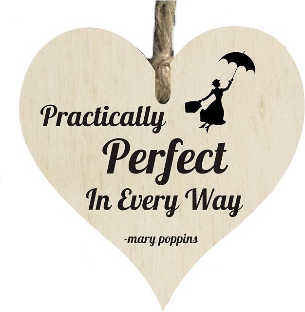 the sticker studio ltd Mary Poppins Perfect In Every Way Quote Wooden Heart Shape Plaque Gift Sign htc143