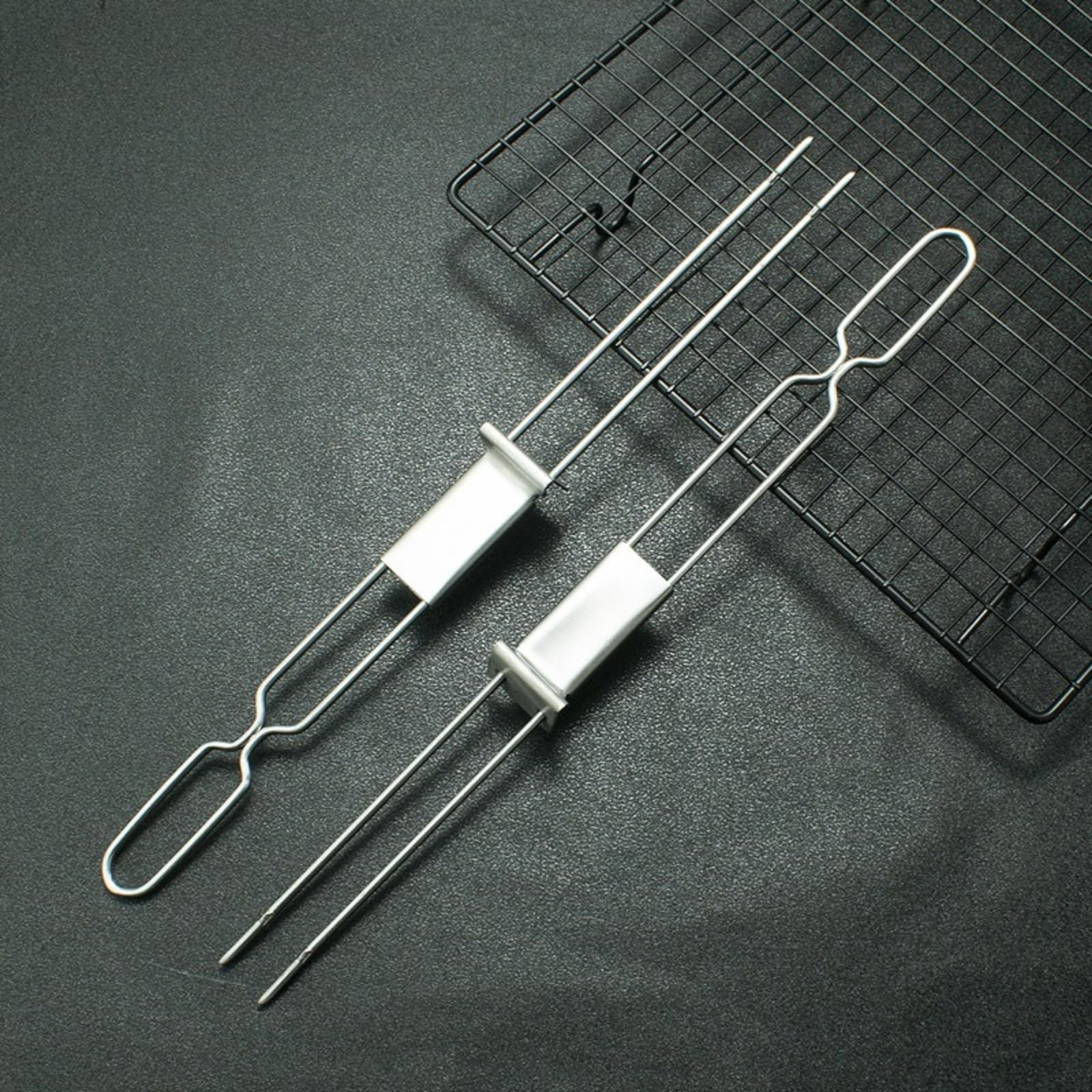 Spiedini per barbecue a forma di U in acciaio inox, comode e stabili, forchette a doppia estremità per barbecue all'aperto, per spiedini di agnello e ali di pollo, 116 (1)