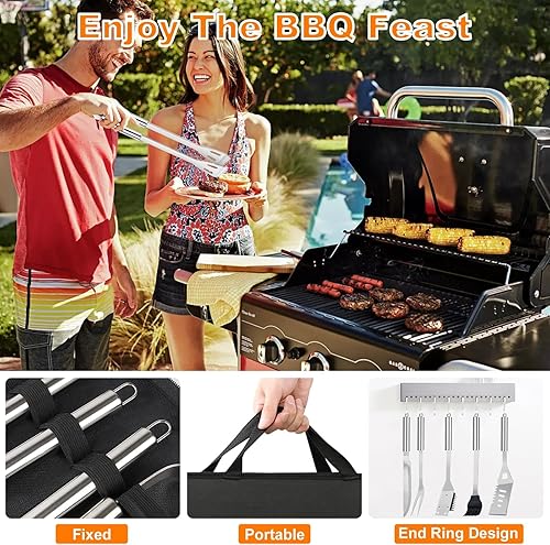 Miniatura 7 de Juego de 28 accesorios para parrilla de barbacoa de acero inoxidable, regalos para hombres, cumpleaños, día del padre, kit de herramientas de