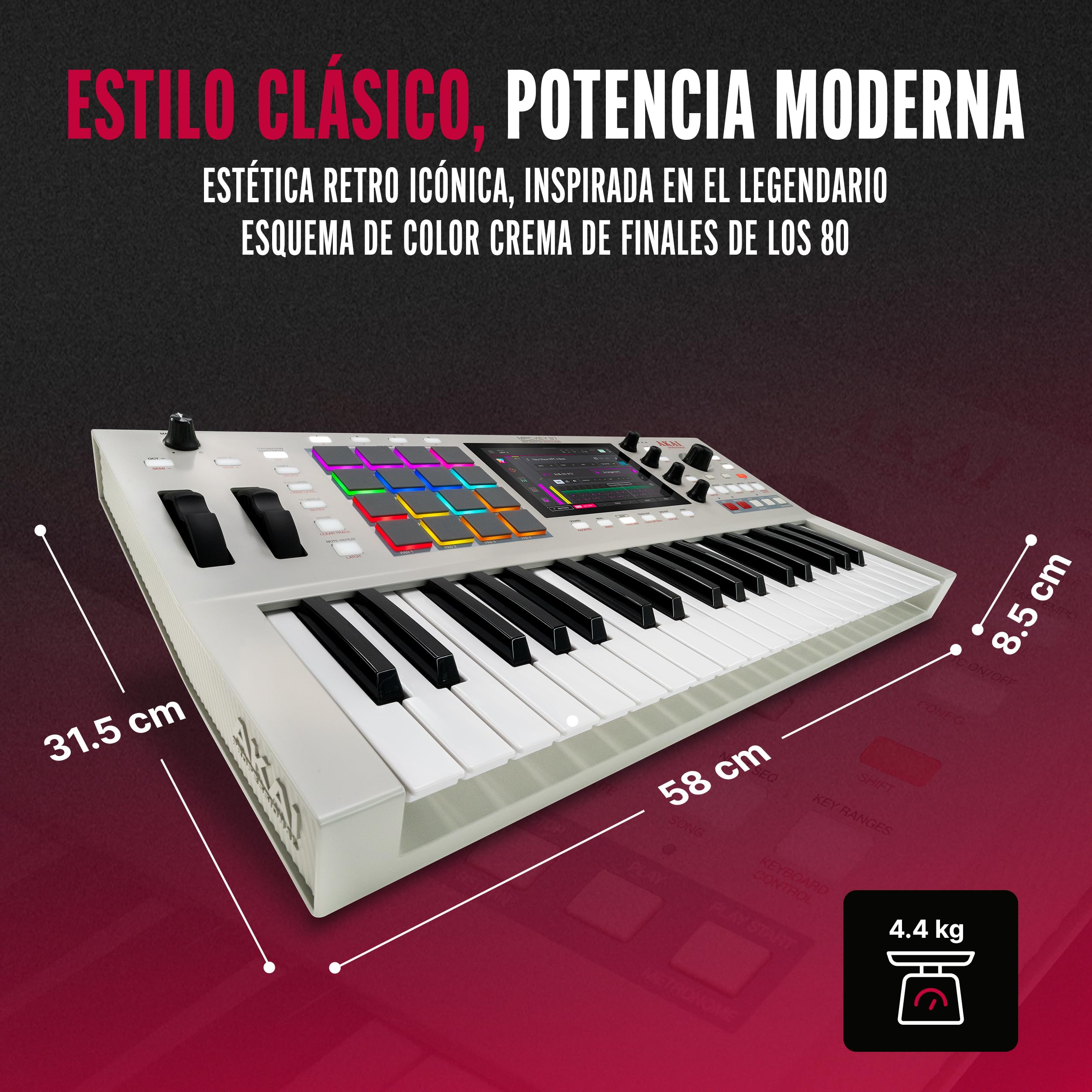 Akai Professional MPC Key 37 G2 Teclado de Producción Autónomo Next-Gen | Sintetizador para Productores, Sampling y Sequencing, con USB-C, 37 Teclas, 16 Pads MPC, Procesador 8-core, 4 GB RAM