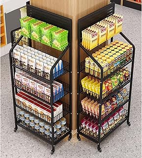 2pcs Supermarket Retail Display Shelf Free Standing, Pantry Home Large Potato Chip Rack with Removable Hooks, Movie Theater Convenience Store Candy Organizer Stand ( Color : 2 Pack , Size : 50x28x140c