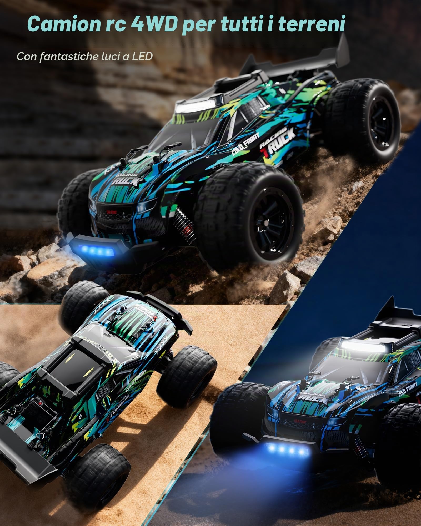 Kiztoys® Auto Telecomandata, RC Car Monster Truck Telecomandato 2,4 GHz 1:16 Proporzionale 4WD 35+ Km/h Offroad, RC Truggy RTR All Terrain per Ragazzi Ragazze