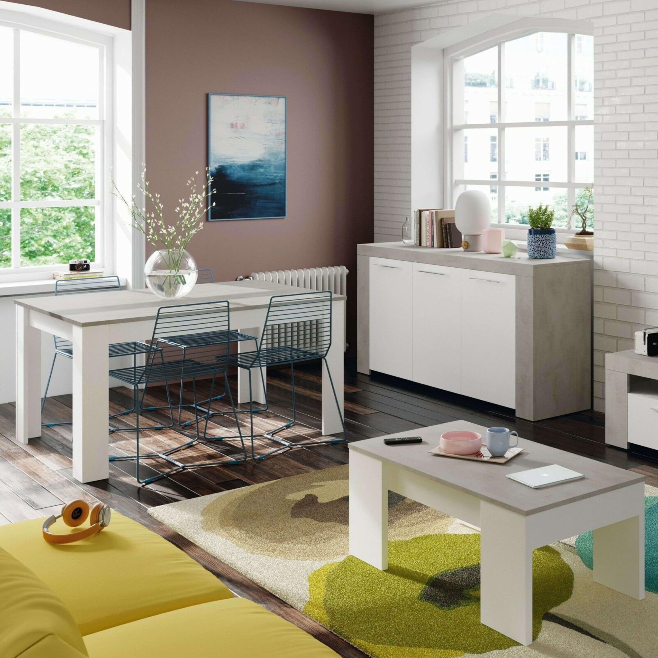 13Casa Granada B10 Tavolo allungabile, Melamina, Bianco/Grigio, 140 x 90 x 78