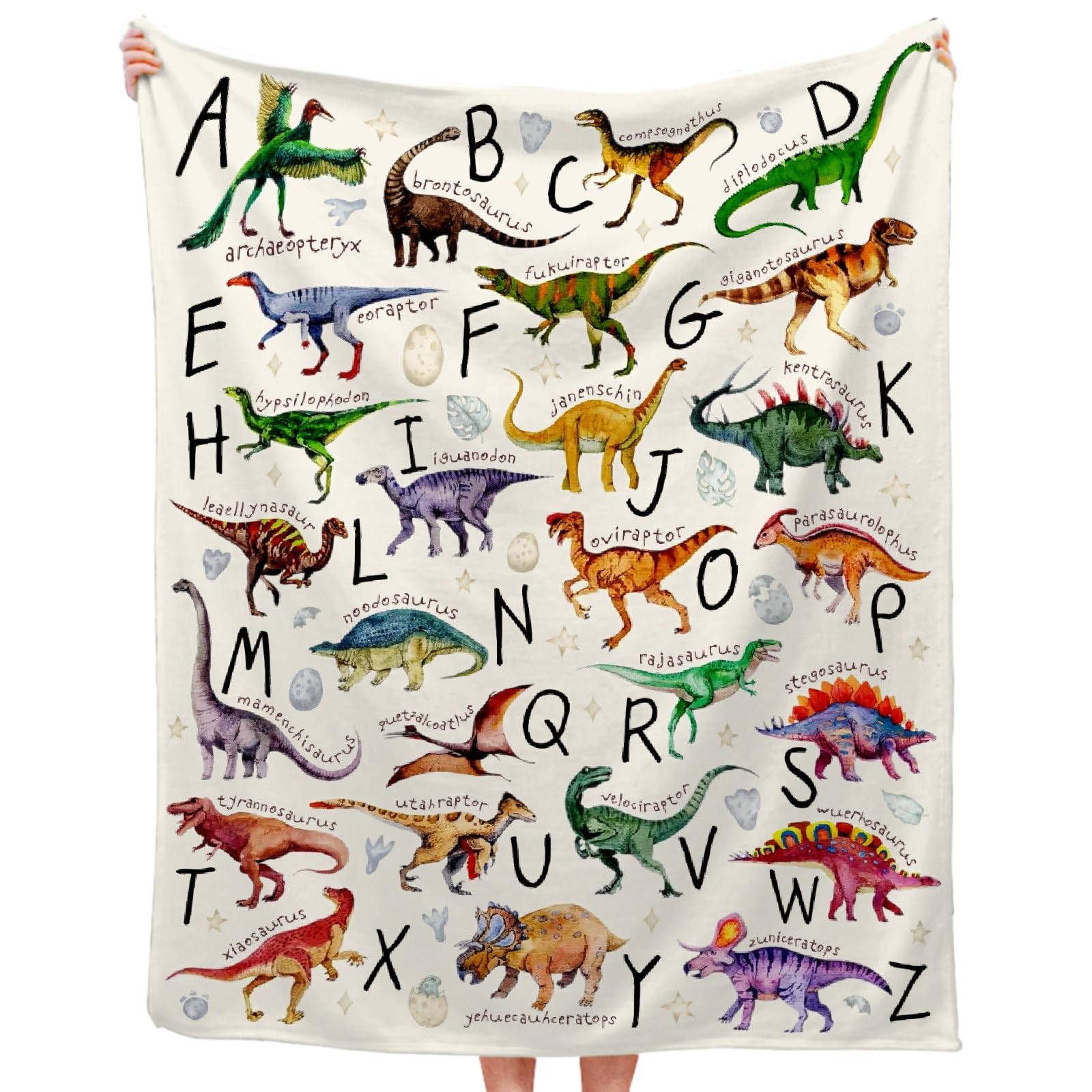 JOCASA Dinosaurs Alphabet Blanket Gifts Flannel Lightweight Soft Cozy Blankets Trows Bedding Kids Adult Couch Sofa Bedroom Camping Travel Girls Boys 30