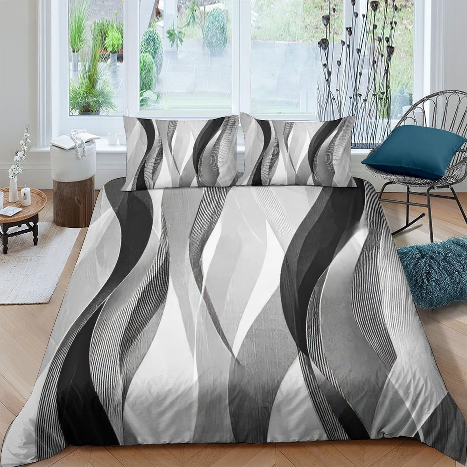 Ctjqhvkz Style-9 3D Printed Black Wave Fitted Sheet Microfiber Soft Grey Abstract Mattress Cover Easy Care For Bedroom Dorm Decor Single（135X200cm）