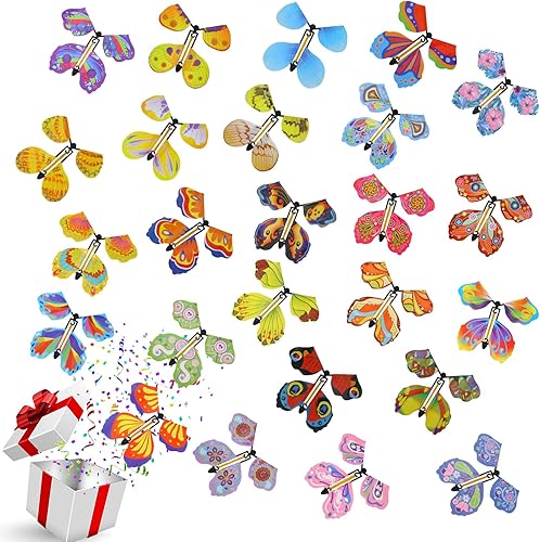 25 piezas de juguete de mariposa voladora, mariposa voladora, mariposa voladora, tarjeta de mariposa, juguete con banda de goma, juguete para boda,