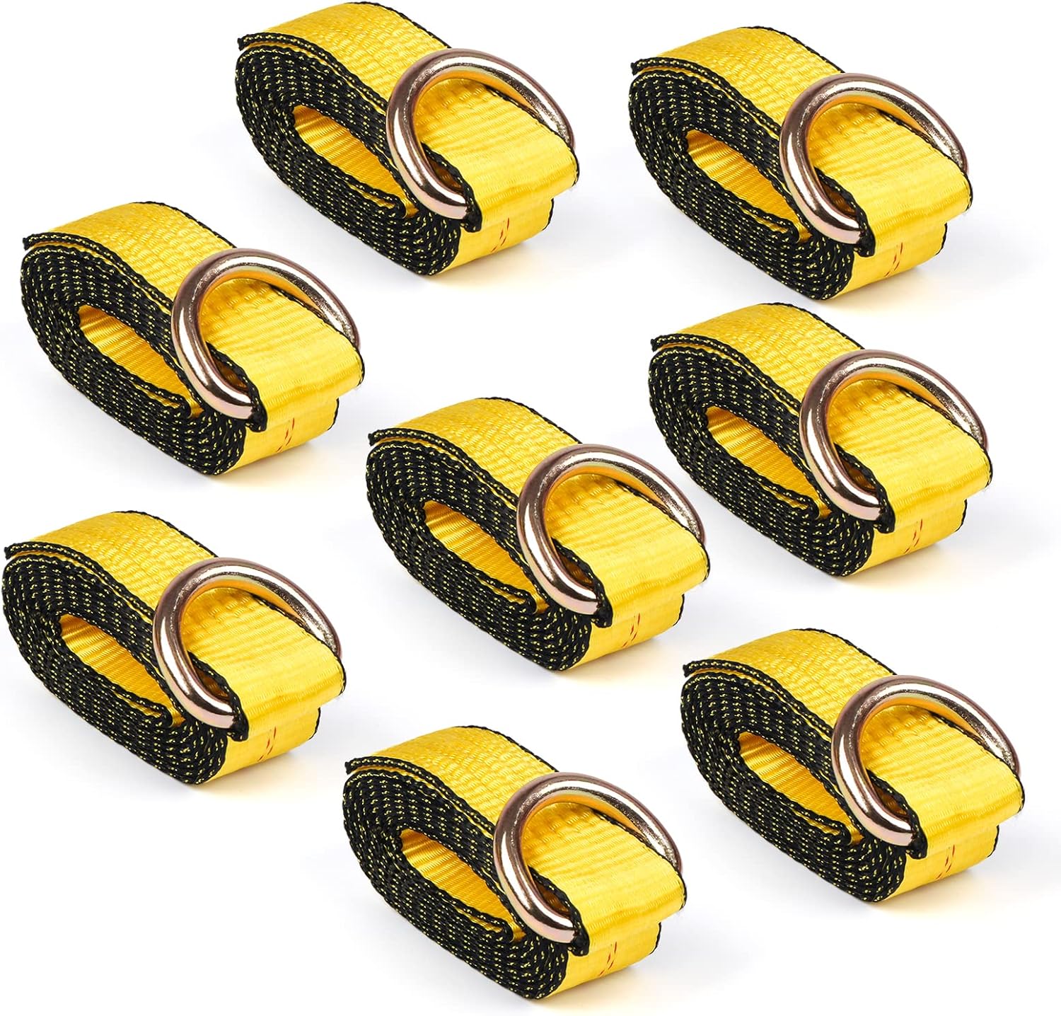 2” x 8’ 8-Pack Lasso Strap with D Ring Auto Tie Down for Wheel Lift, Trailer, Tow Truck