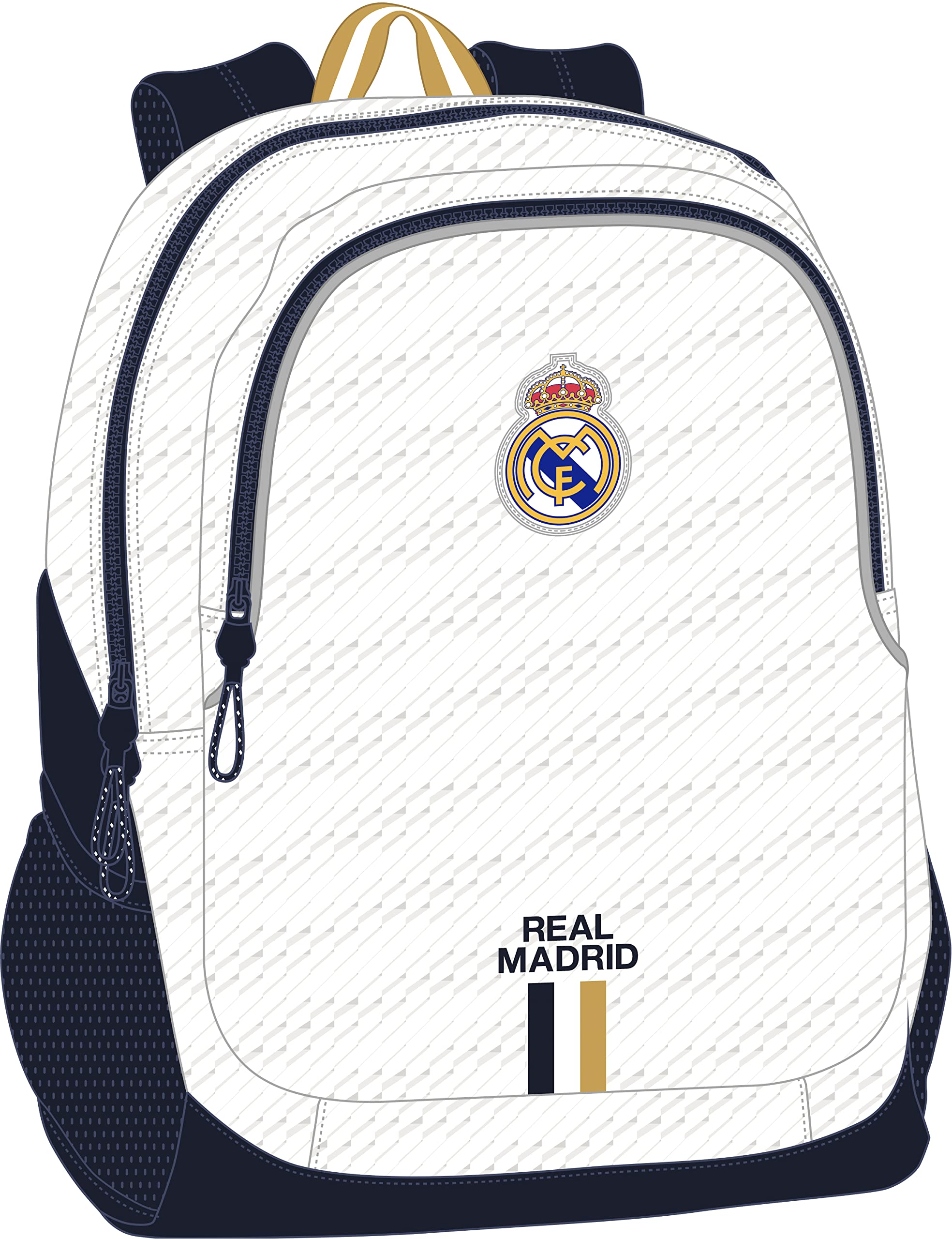 REAL MADRID - Mochila Escolar Infantil, Ideal para Niños de Diferentes Edades, Cómoda y Versátil, Calidad y Resistencia, 32x16x44 cm, Color Blanco