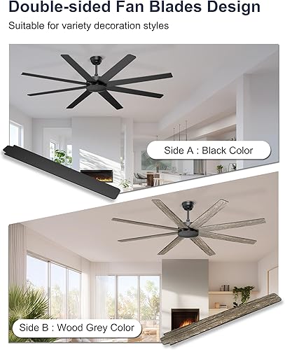 Miniatura 2 de Ventiladores de techo grandes de 72'' sin luces, ventilador de techo negro moderno con control remoto/APP, ventilador de techo grande y silencioso