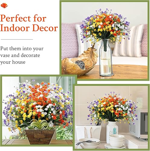 Miniatura 4 de Hoteam 40 paquetes de flores artificiales para exteriores, resistentes a los rayos UV, plantas de exterior falsas de plástico para exteriores,