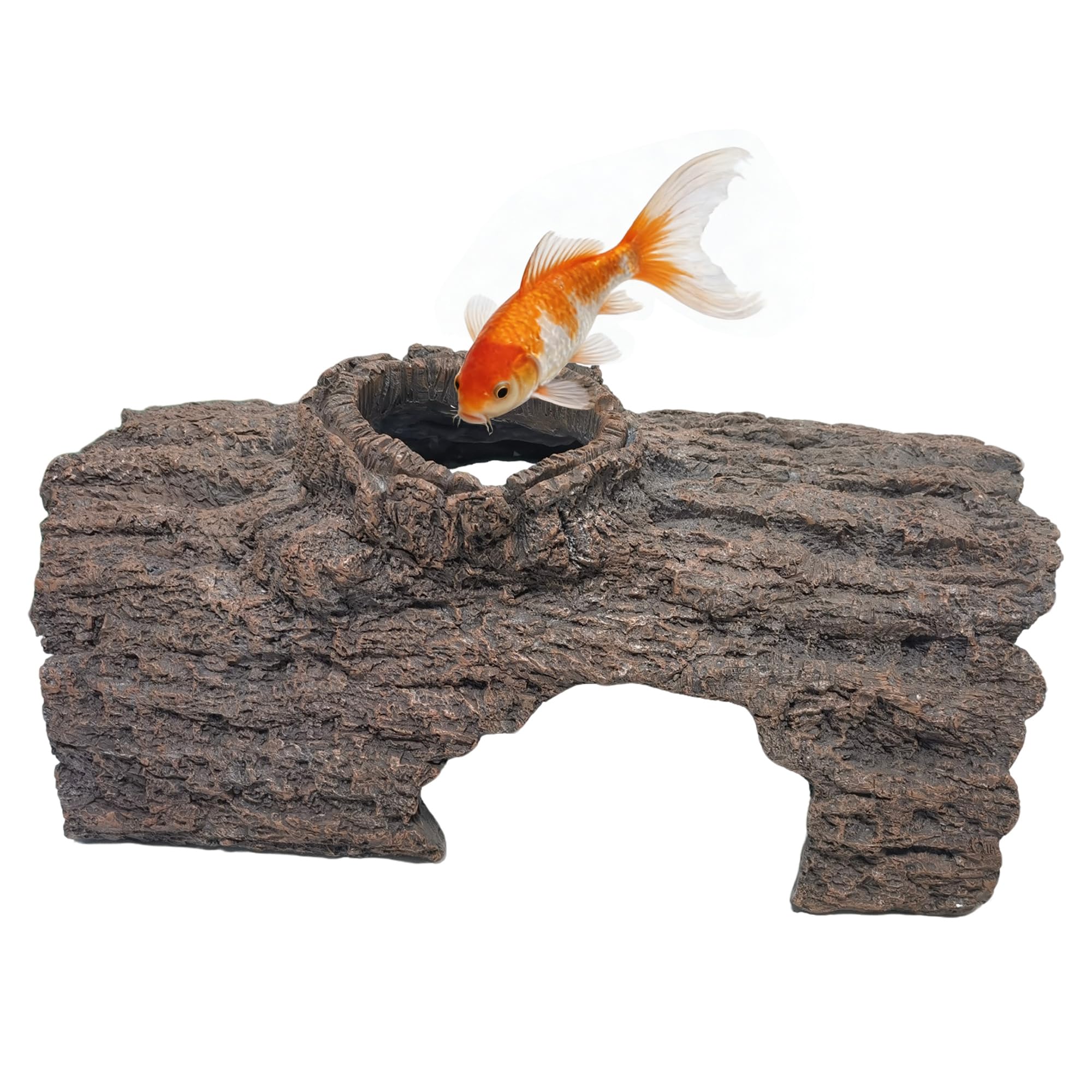 Cueva de peces de tronco sintético extragrande, refugio decorativo para estanques koi, acuarios y terrarios de reptiles