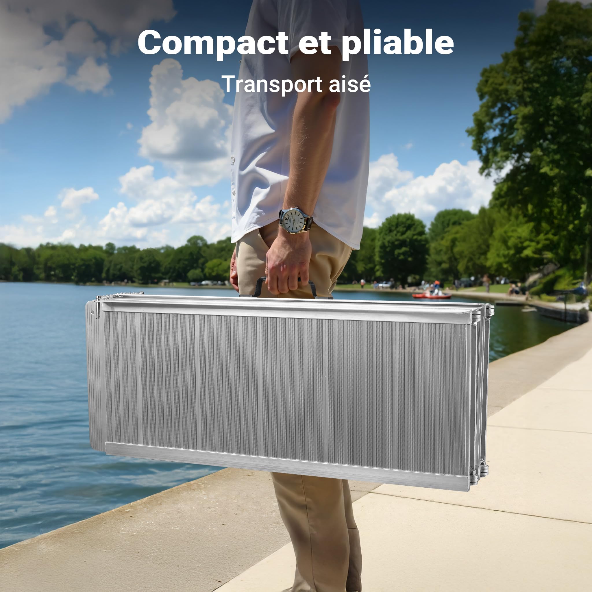 Wiltec Rampe pour Fauteuil Roulant – 1525 x 720 x 50 mm – capacité de Charge 270 kg – en Aluminium – Profil antidérapant – Rampe d'accès 2X Pliable Mobile pour Chaise Roulante, Handicapé, PMR