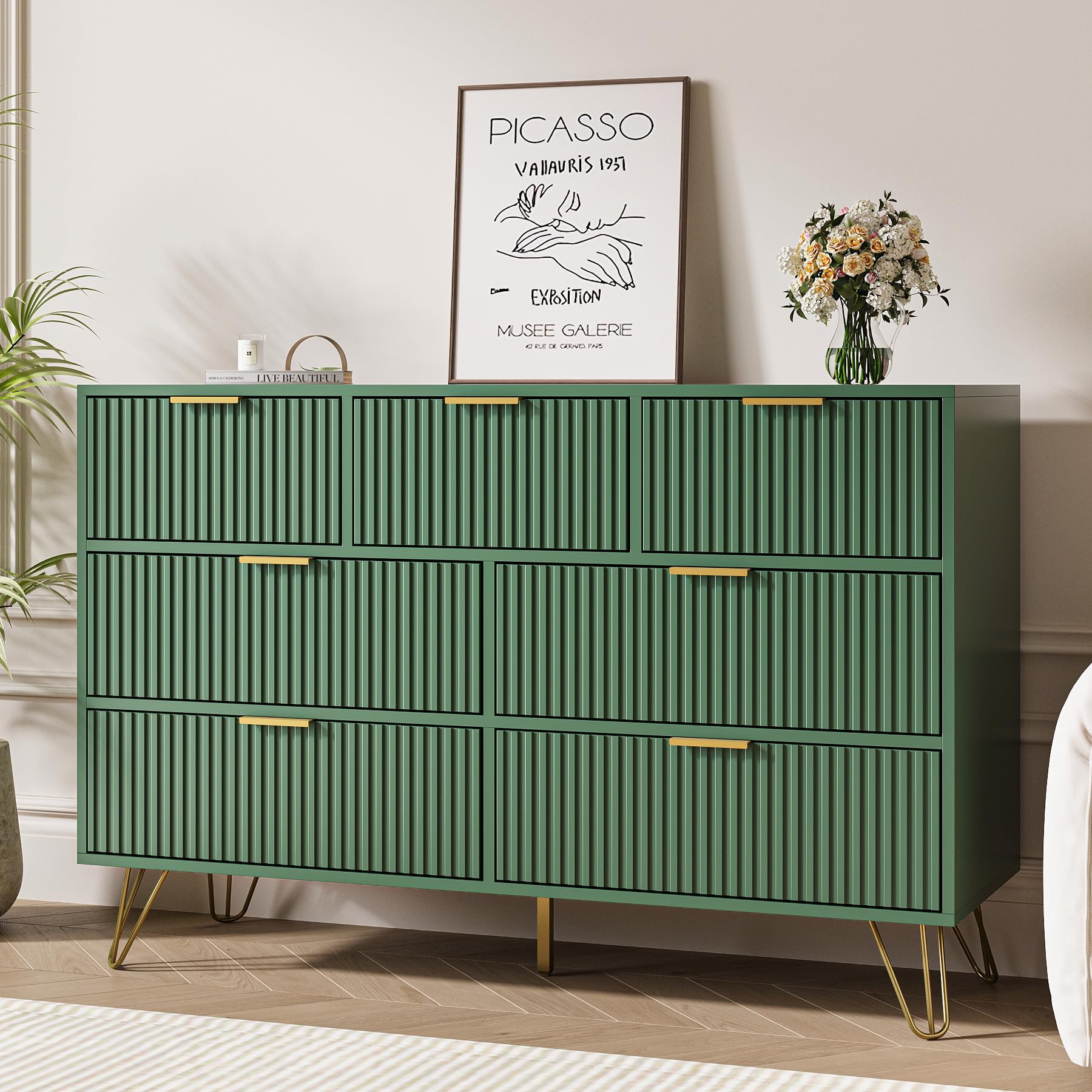 green emerald velvet dress Amazon.com: MAISONARIA Green Dresser for Bedroom, 7 Drawer Dresser with  Gold Pulls, Wide Chest of Drawers for Bedroom, Entryway, 47.2