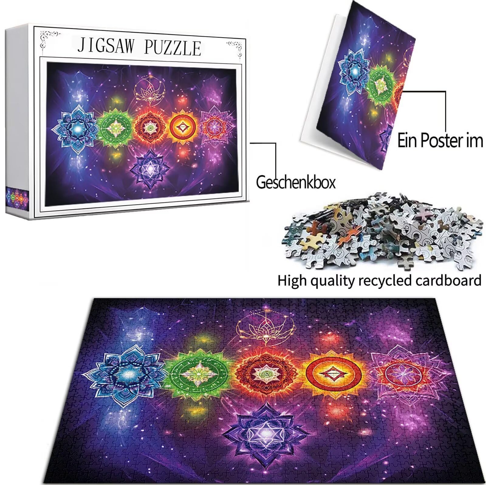 Fantaisie Puzzle 1000 Pièces Adultes, Grand Bois Puzzle Mandala Motif Désign, 75x50cm Jigsaw Bricolage Artisanat 14 Ans Activité Familiale avec Emballage Cadeau pour Decoration Murale Maison, Model299