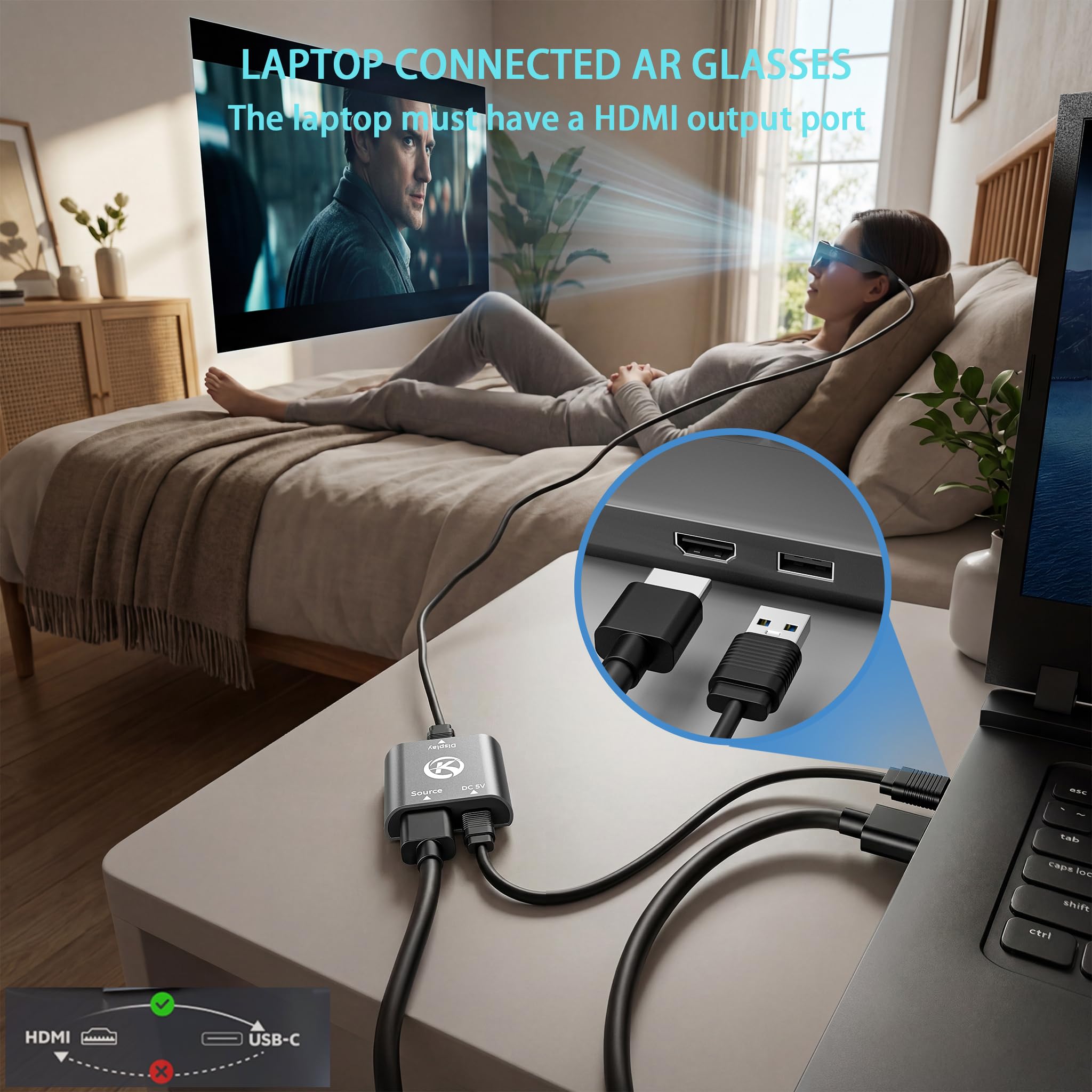 Adaptateur HDMI vers USB C pour Switch OLED/Switch 2, PS4/5, Xbox, Box TV, HDMI source vers USB C écran, compatible avec les lunettes AR Viture/RayNeo/Xreal/Rokid et les écrans portables, 4K@60Hz