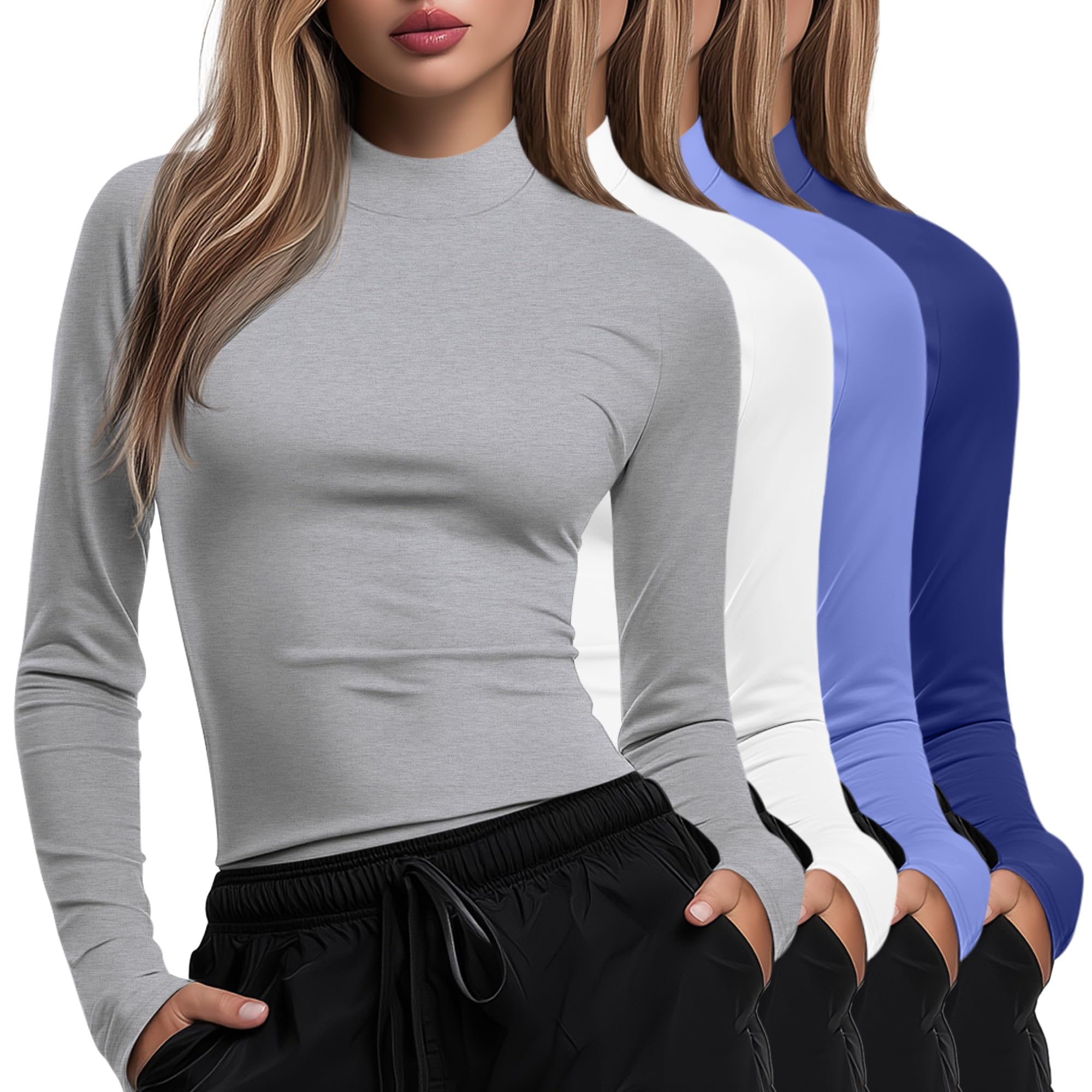 Xaatren 4 Pack Womens Long Sleeve Underscrubs Mock Neck Shirts