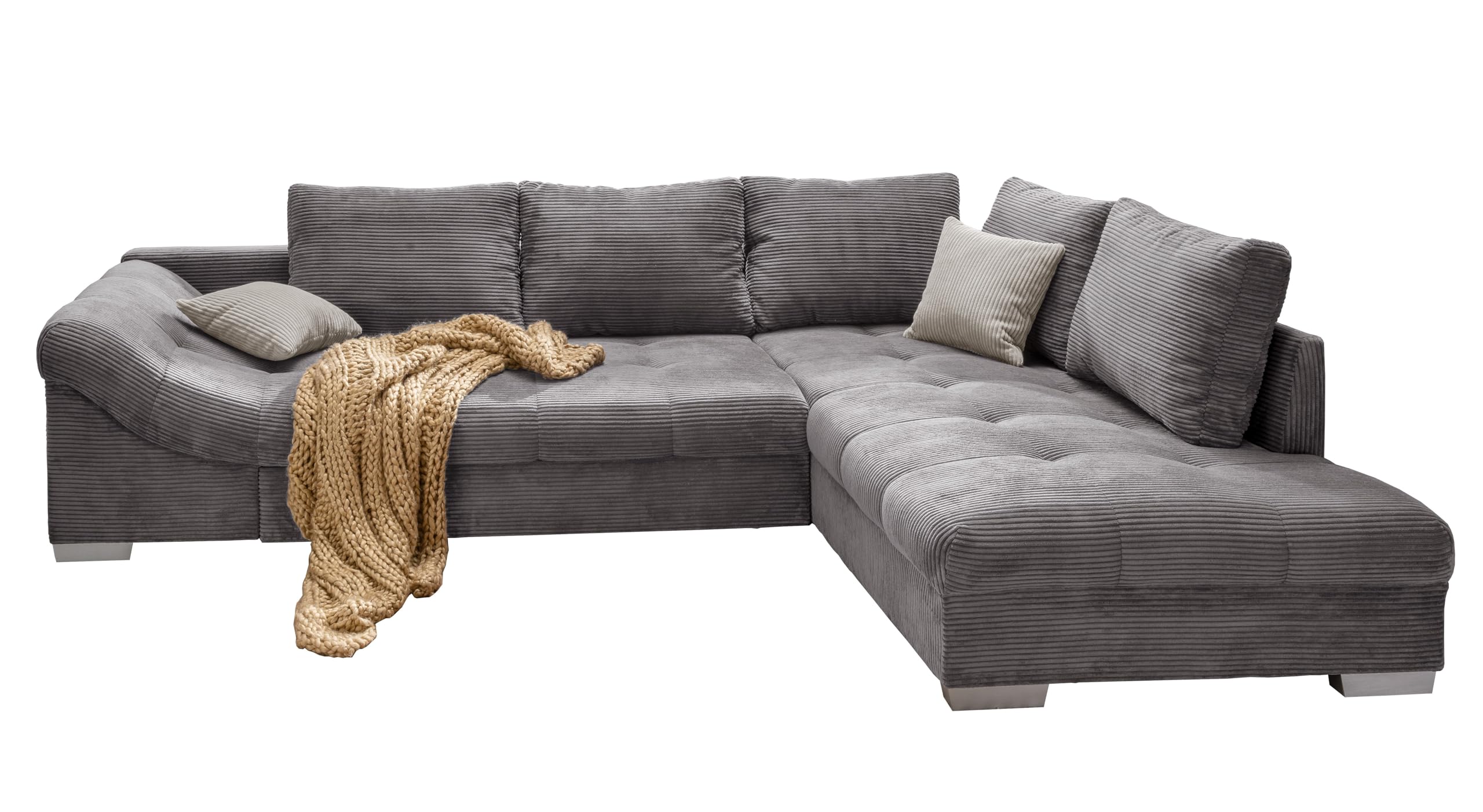 luma-Home 17201/ Ecksofa mit Schlaffunktion, Ottomane rechts, Grau