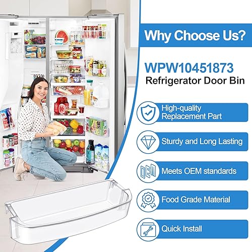Miniatura 7 de WPW10451873 - Contenedor de puerta de refrigerador mejorado compatible con Whirlpool Kenmore Refrigerador Estante de puerta de refrigerador