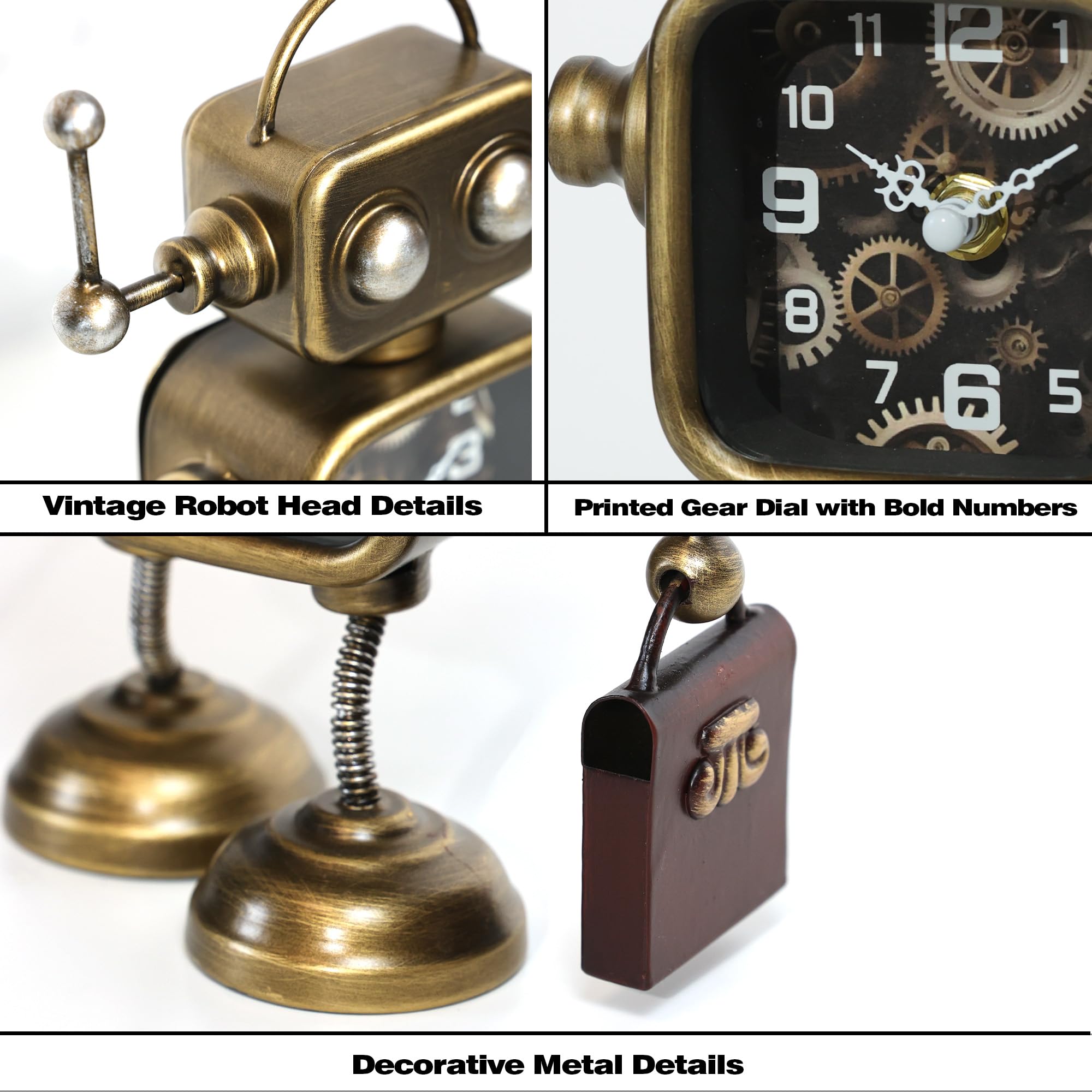 AYRELY® Vintage Roboter Uhr, Steampunk Tischuhr aus Metall mit Zahnrad-Design, Industrielle Deko Uhr für Schreibtisch, Regal, Kamin und Wohnzimmer