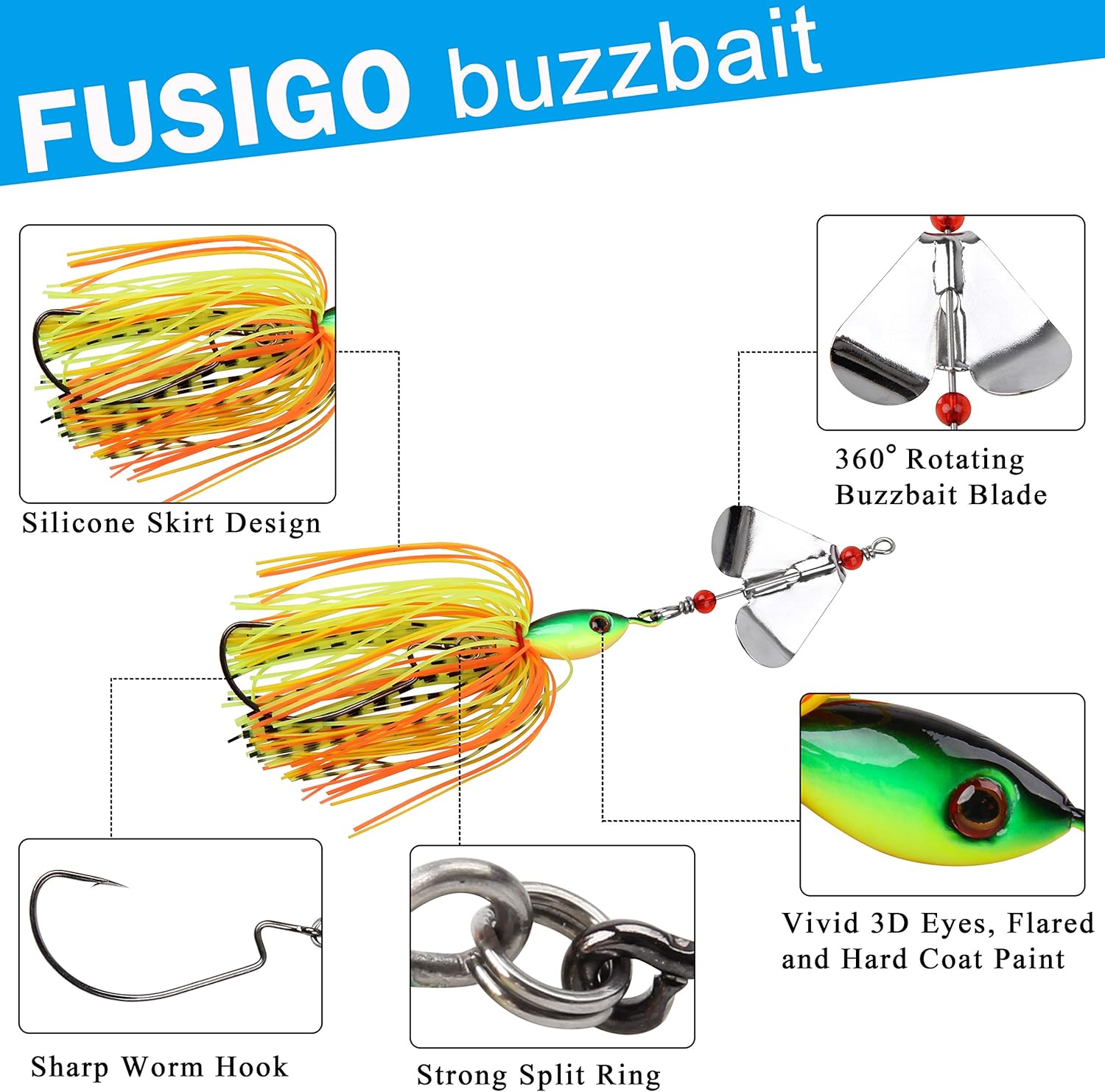 Spinnerbaits Buzzbaits Bass Fishing Lures Kit Buzz Bait Multicolor Spinner Bait Swimbait Metal Jig Lure for Bass Pike Trout Fishing