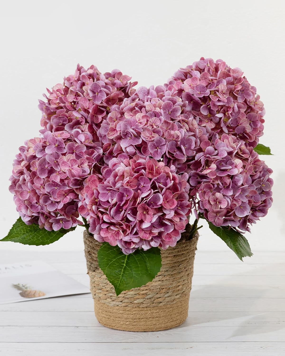 DuHouse 3Pcs Large Hydrangea Artificial Flowers,20 inch Latex Real Touch Hydrangeas with Long Stems & Leaves for Home Decor Party Floral Arrangements Wedding Bouquets Centerpieces(Rose Red) - Image 2