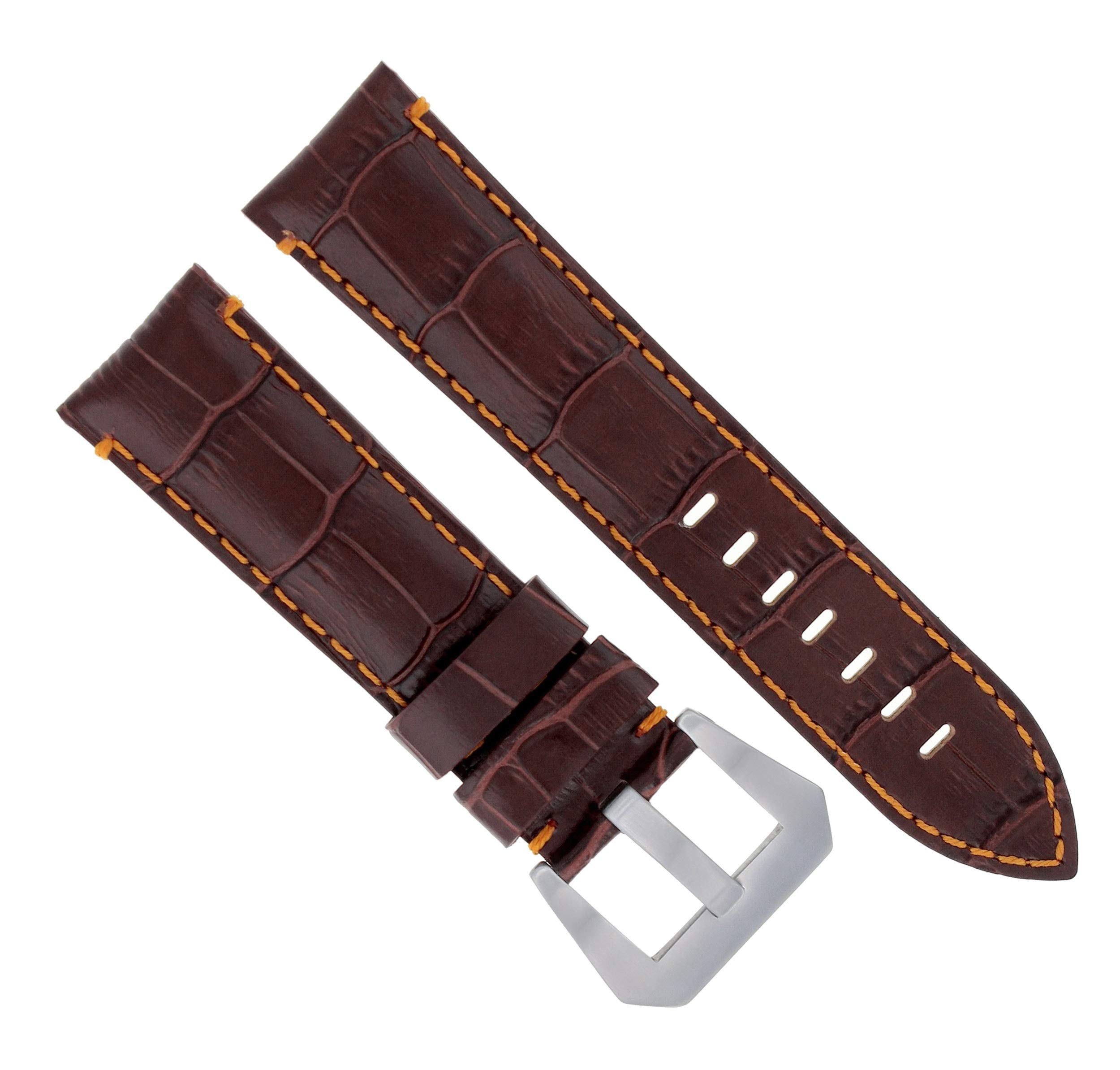 Ewatchparts 24mm Genuine Leather Watch Band Strap Compatible With Lum Tec Brown With Orange Stitching