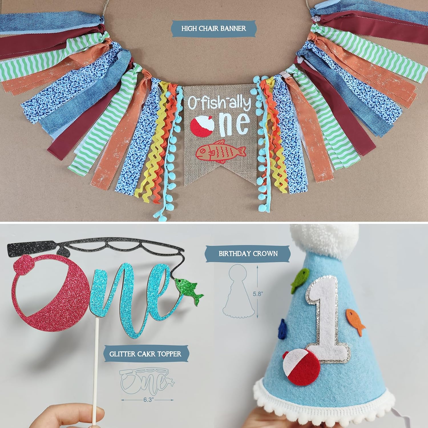 Ofishally One Birthday Decorations for Boys, Fishing 1st Birthday Party Supplies with Backdrop, ONE Boxes, Balloon Garland, Tablecloth, High Chair Banner, Cake Topper, Crown, Photo Banner