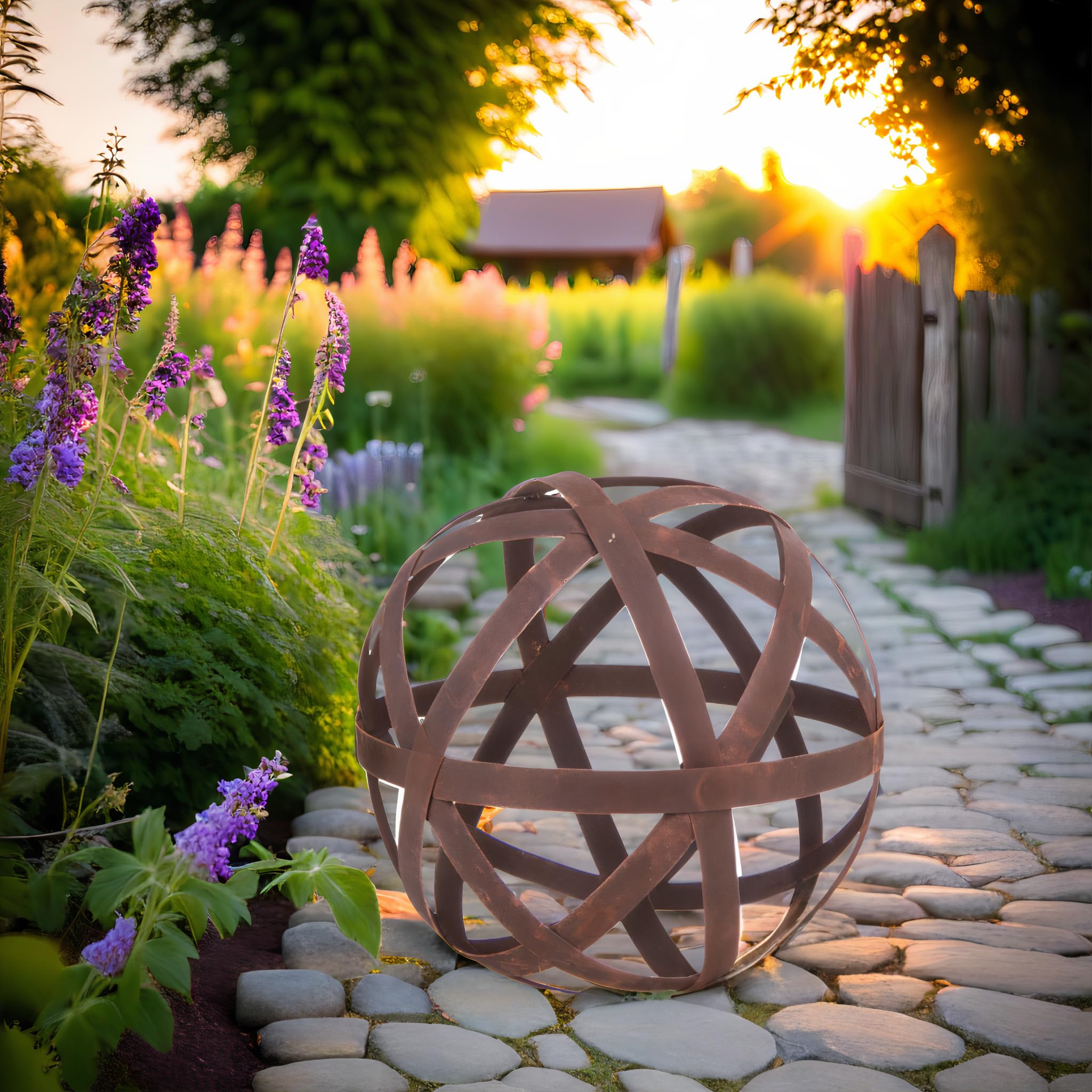 ecosoul Kugel Rostkugel Dekokugel verrostet Bänder Gartenkugel Metall Rost Deko Edelrost Verschiedene Durchmesser 1 Stück (50cm Durchmesser)