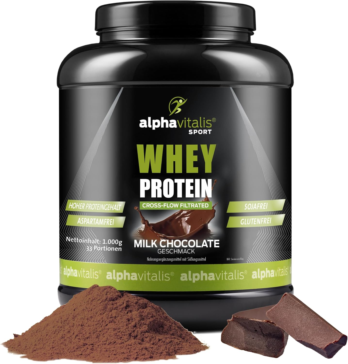 alphavitalis Whey Protein Pulver 1KG - leckeres Eiweißpulver für