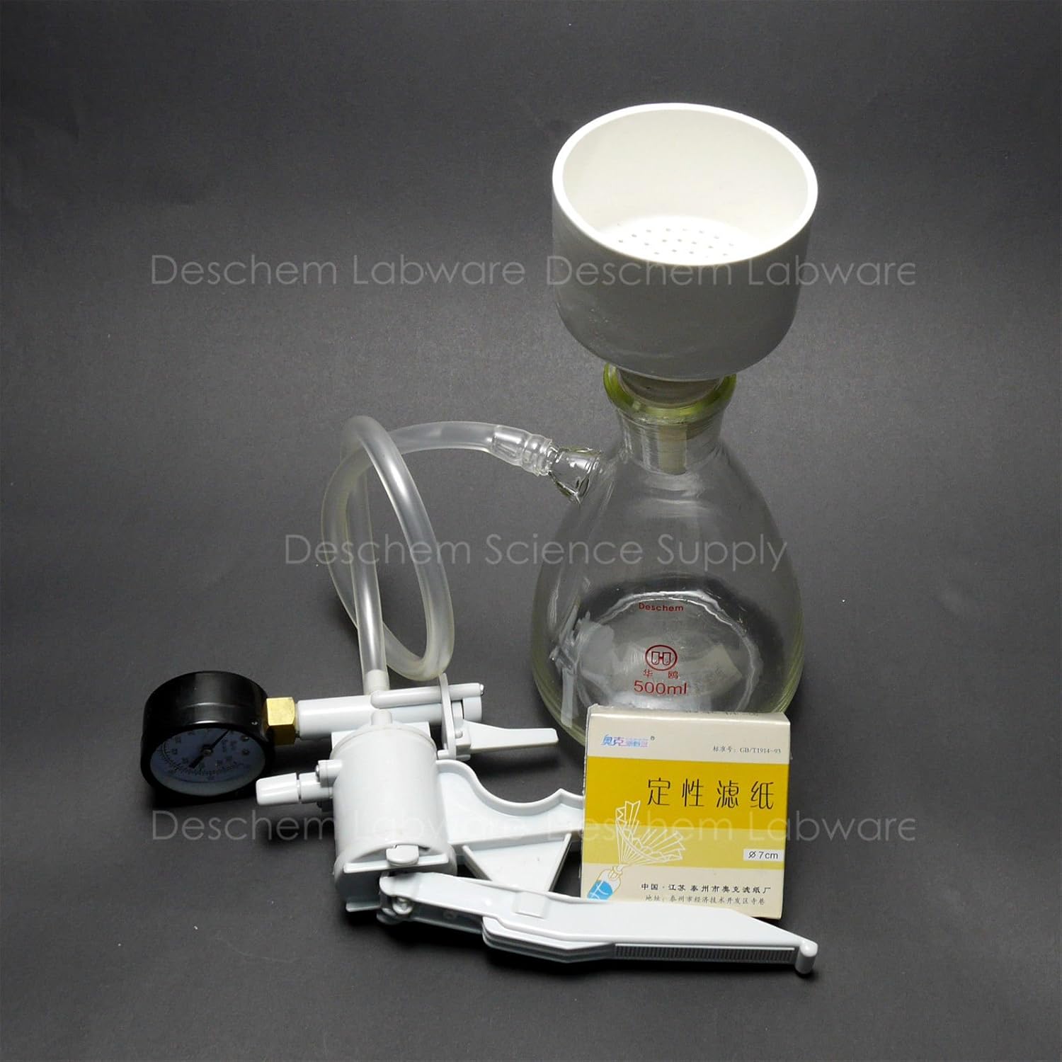 500ml,Filtration Buchner Funnel Kit,Suction Flask,Handle Vacuum Pump,Filter Pape