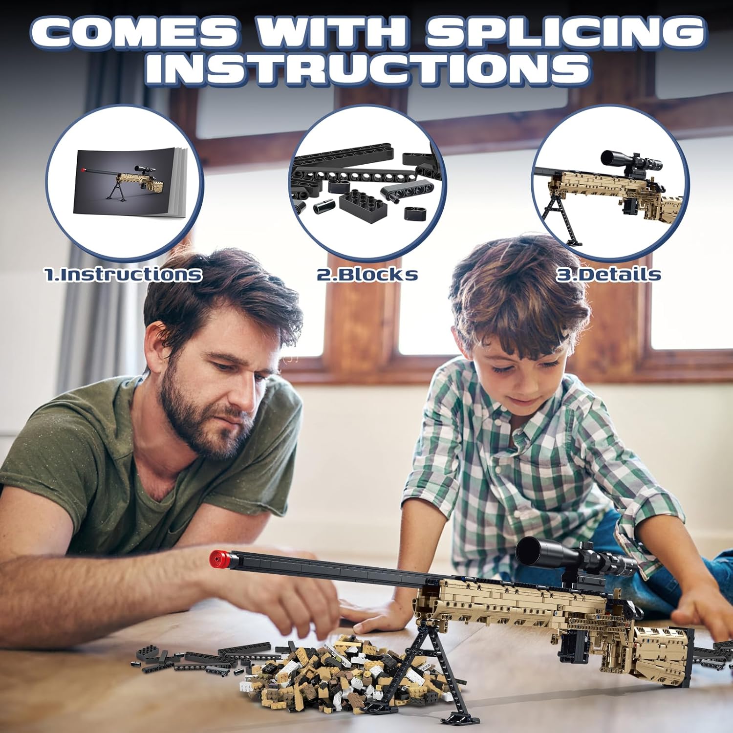 Building Blocks Gun Sets, 1:1 M24 DIY Assembling Army Building Toys Set for Boys Adult Teen, Shootable Sniper Model Kits, Birthday Gifts for Kids Age 8+, Collection for Military Fan 1380 PCS