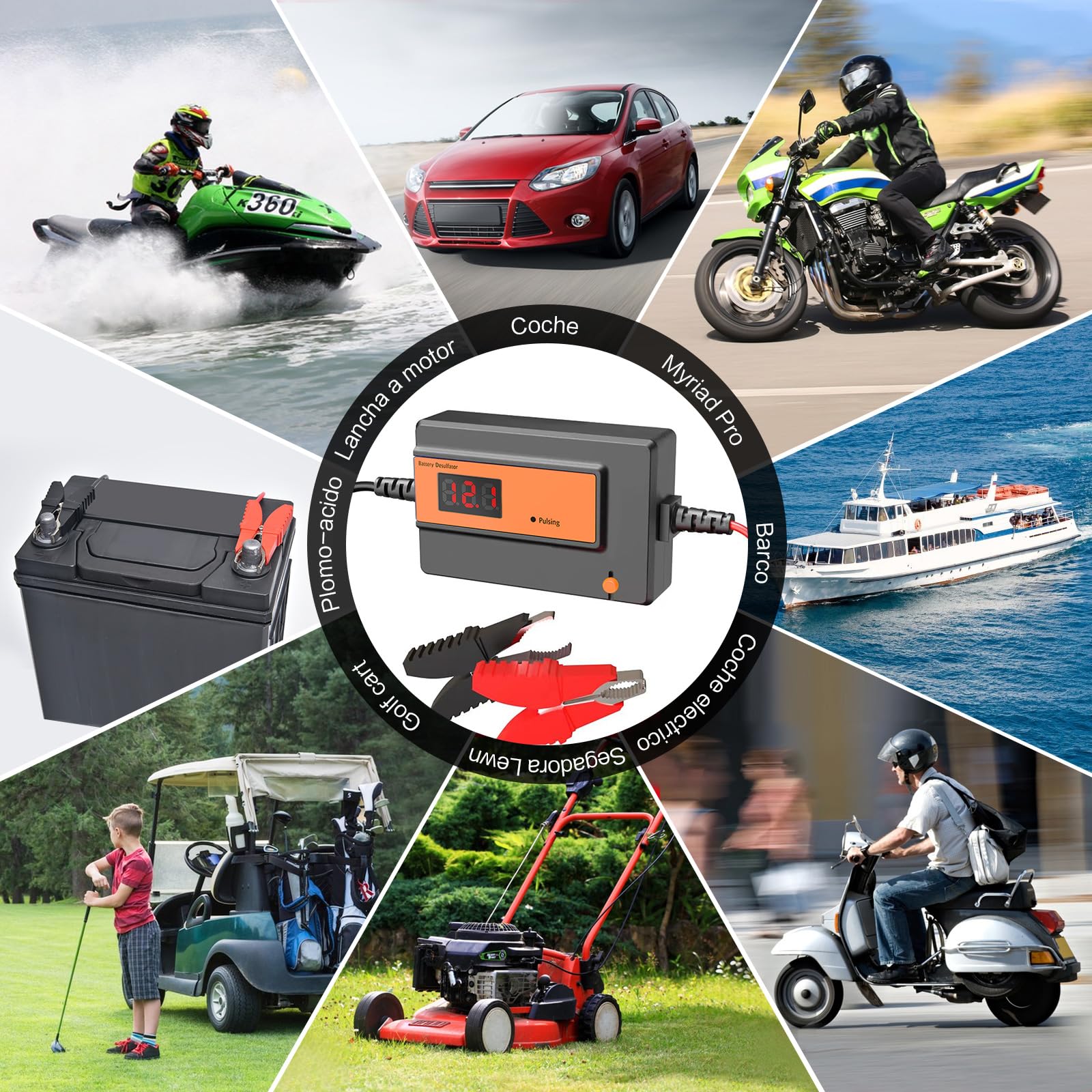 Desolfatore Automatico per Batterie al Piombo-Acido GEL, AGM, SLA, 12-48V,400AH, con Clip Grandi, per Auto, Camion, Moto, ATV, Barche, Pannello Solare (arancione)