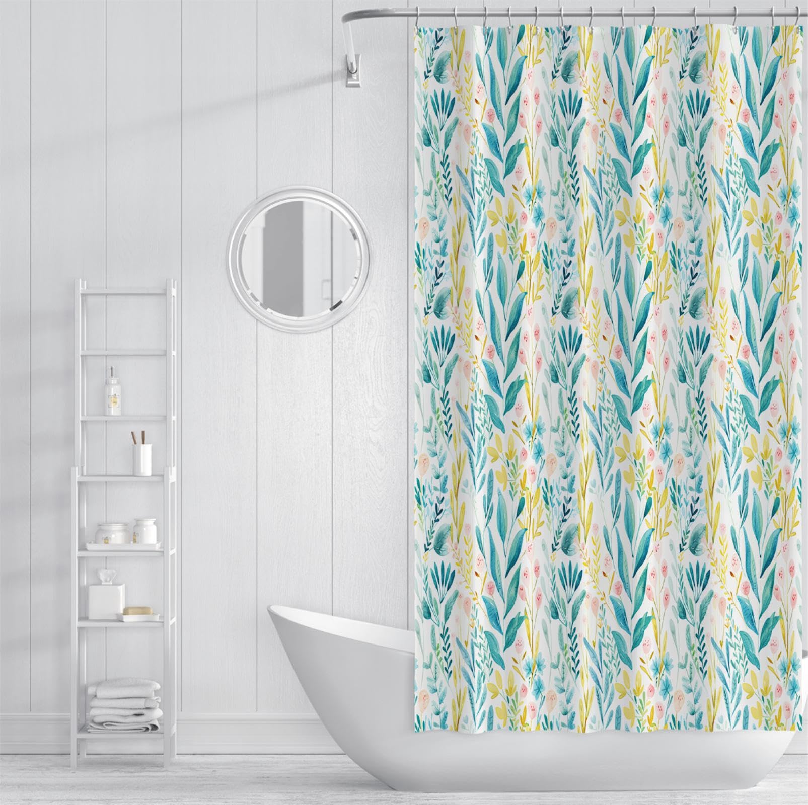 Boho rośliny kwiatowa tkanina zasłona prysznicowa zestaw z haczykami poliester zasłony prysznicowe do łazienki wodoodporna zasłona do wanny nadająca się do prania 200 cm x 180 cm