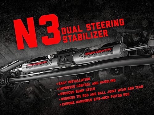 Miniatura 5 de Rough Country Estabilizador de dirección dual N3 para Jeep Wrangler JL y Gladiator JT (2018-2025) con elevación de 2.5-8 pulgadas, control mejorado