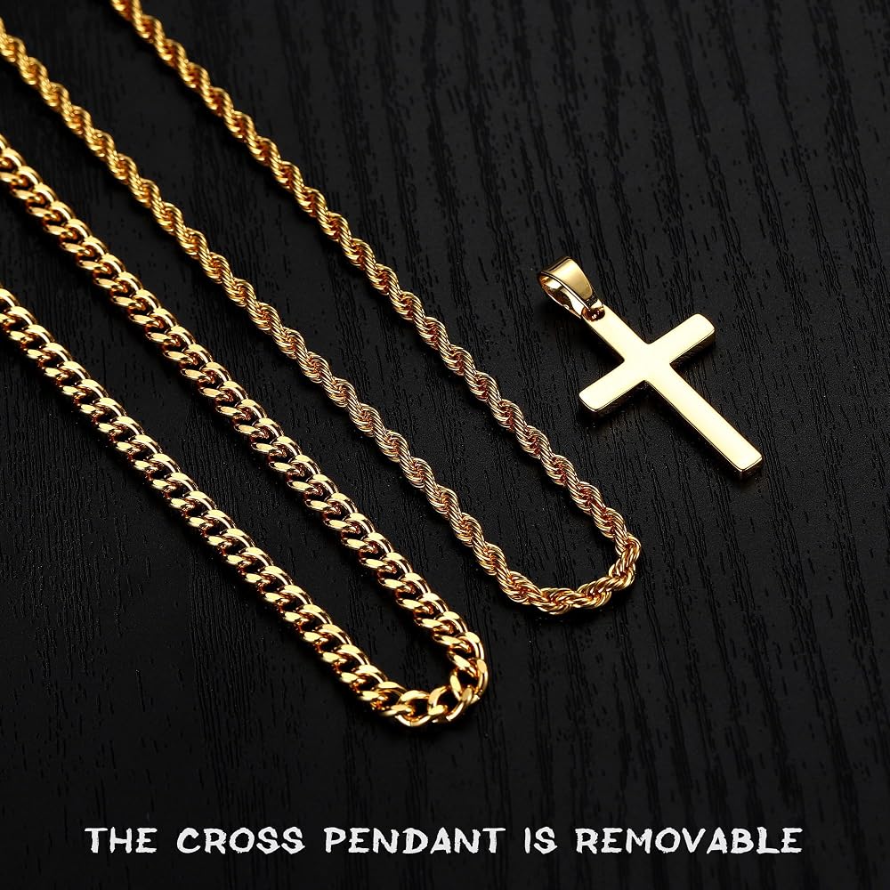 Yooblue Cross Necklace for Men, Gold Black Silver Mens Cross Necklaces Stainless Steel Cross Pendant Necklace Simple Jewelry Gifts Cross Chain Necklaces for Men