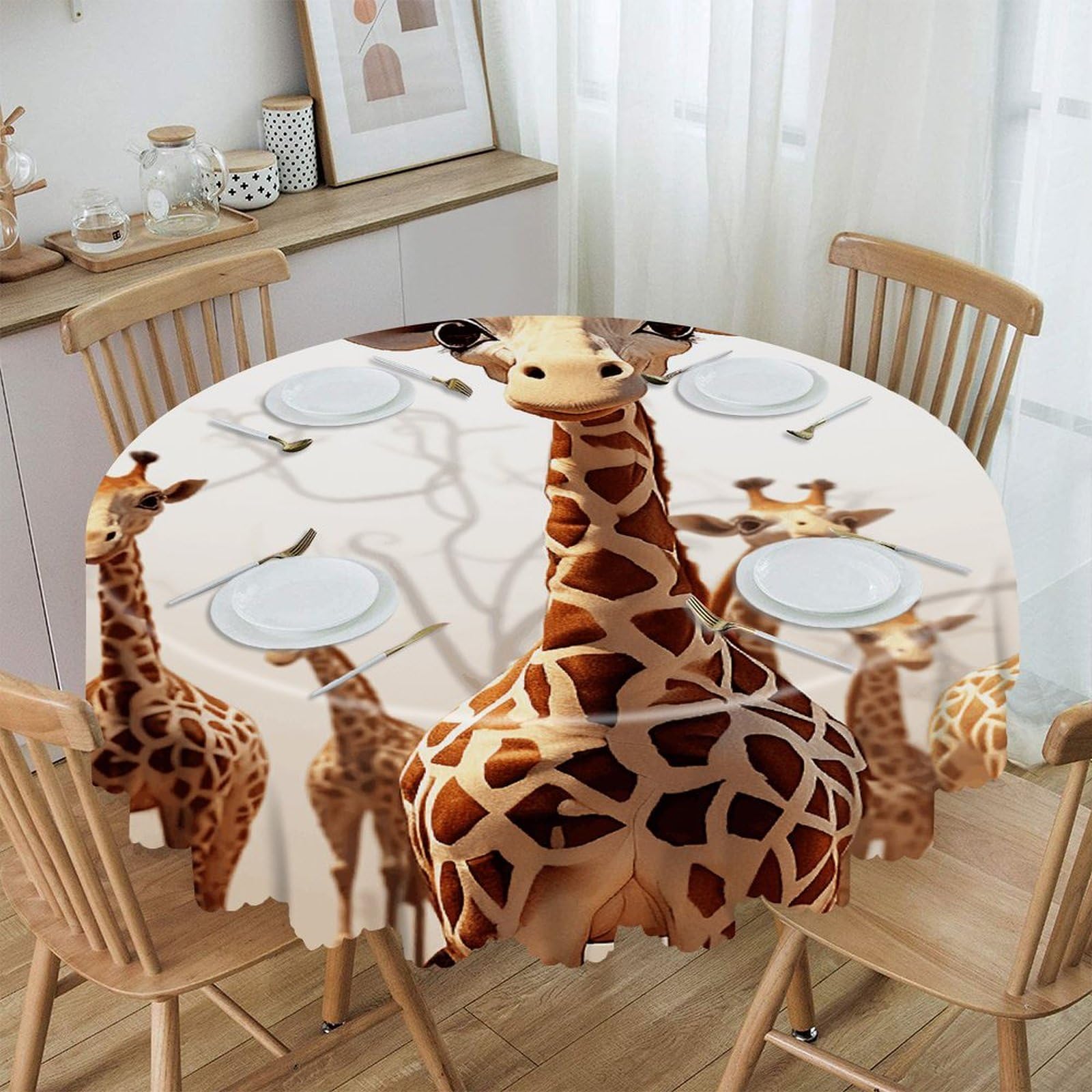 VstaDank Cute Cartoon Funny Giraffes Round Tablecloth Premium Polyester Table Cloth Heavy Duty Washable Fabric Tablecloth Waterproof Holiday Table Cover Decorative Tablecloths for Dining 60"