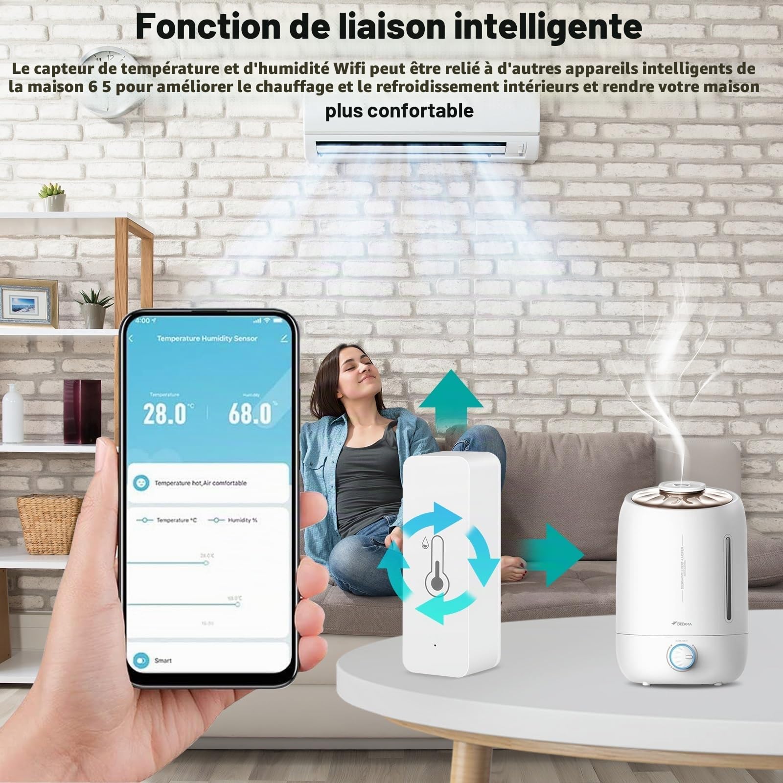 Jadeshay Wifi Thermomètre Hygromètre Intérieur, Lot de 4 Thermomètre Connecté Wifi Tuya Capteur de Température Et D'humidité avec Alarme de Notification et Compatibilité Alexa et Google Home