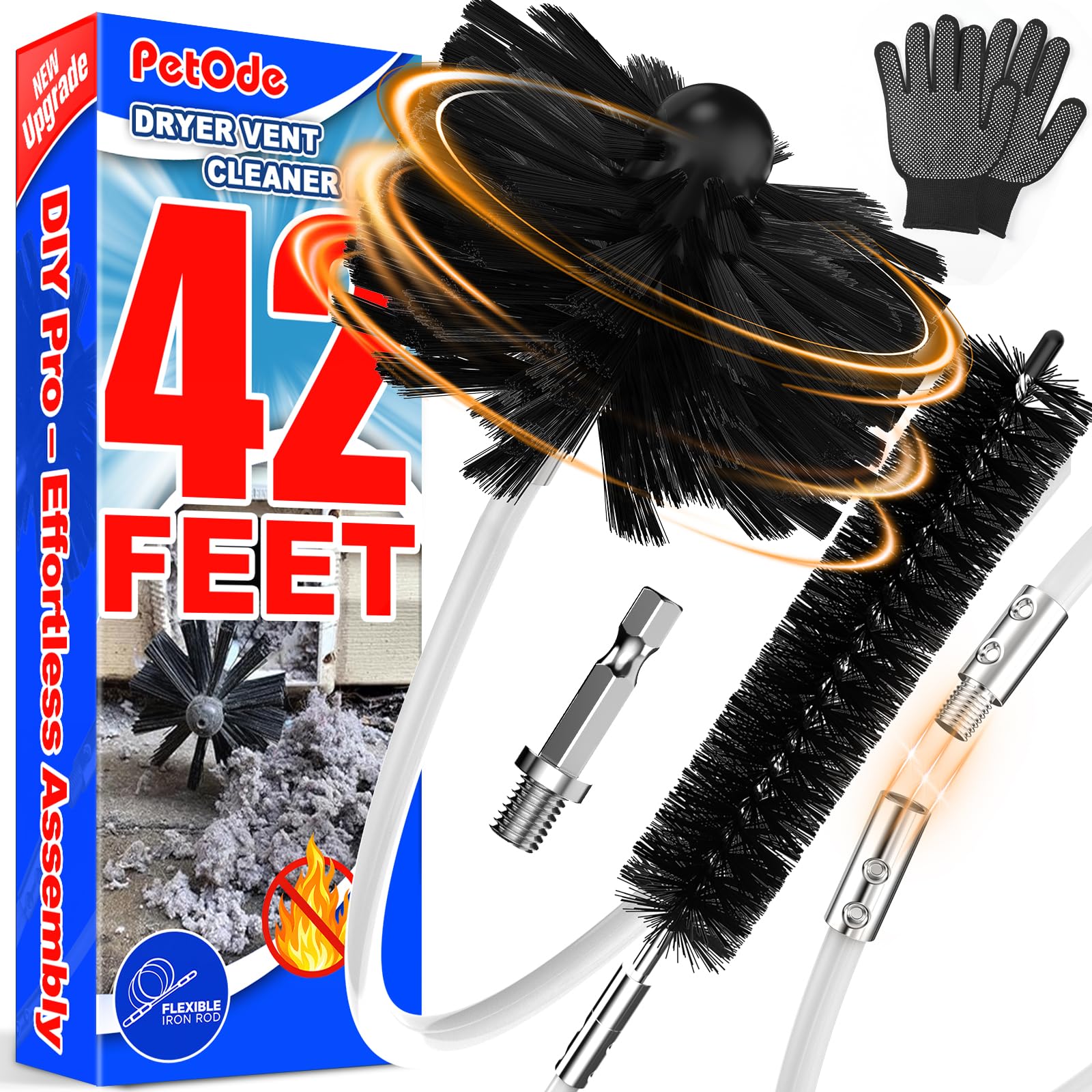 PetOde Kit de limpiador de ventilación de secadora de 42 pies, herramientas