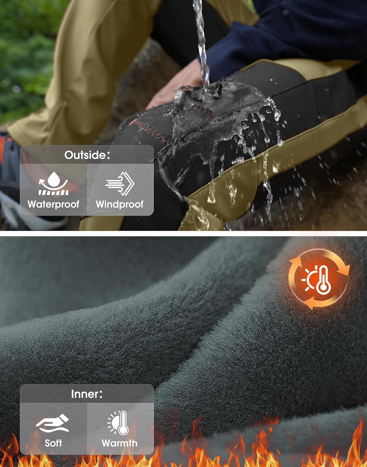 Mens Snow Ski Pants Fleece Lined Winter Hiking Waterproof Insulated Snowboard Outdoor Pant with Belt Pockets - Image 5