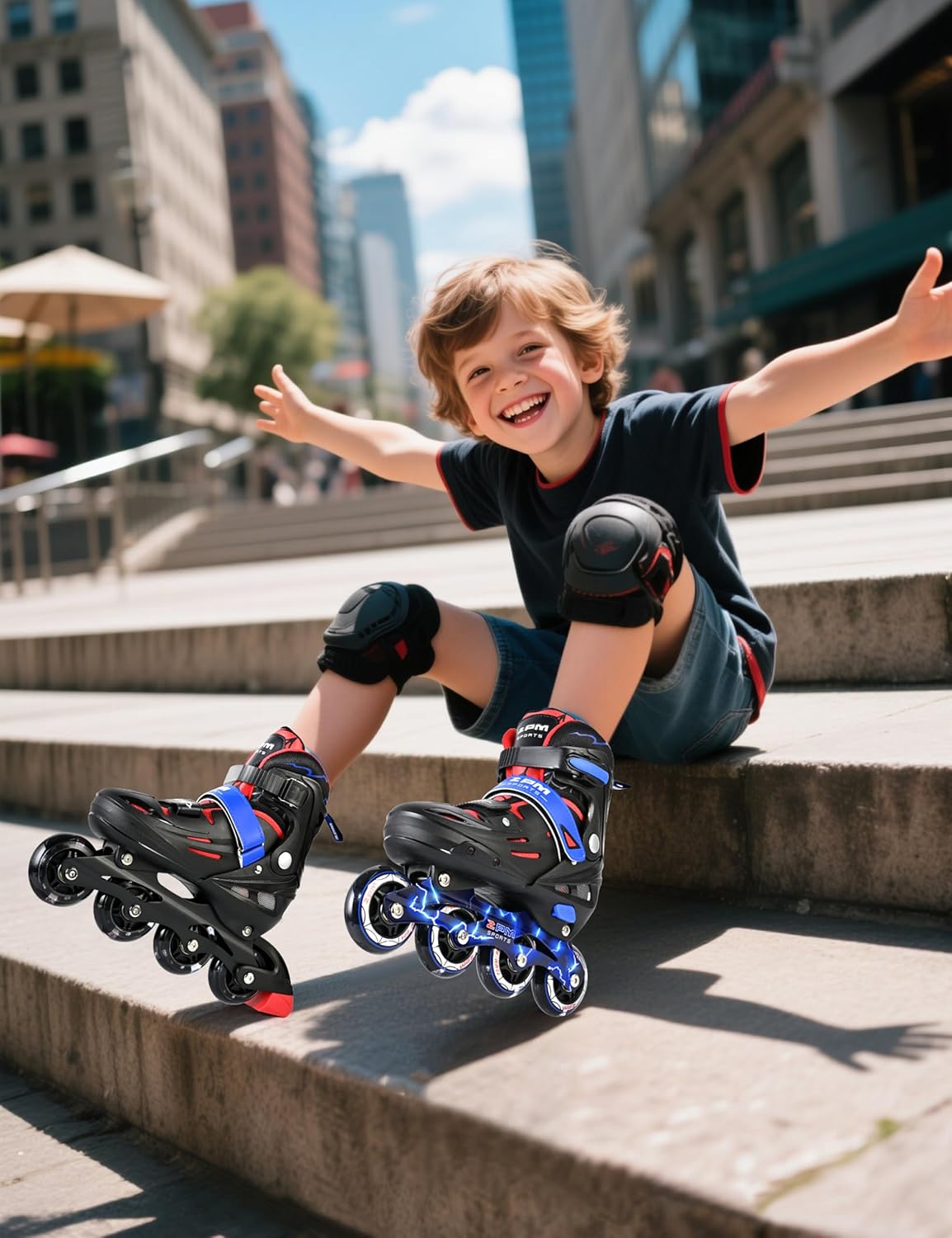 2PM SPORTS Inline Skates for Kids Boys Girls Ages 5-8 8-12 3-5 4-8 6-12 with Light Up Wheels, Adjustable Children's Roller Skates Blades for Toddler Beginner Youth Indoor Outdoor