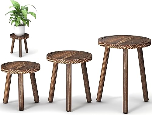 Paquete de 3 soportes para plantas de madera para interiores, soporte individual para macetas de 6-12 pulgadas, taburete de plantas moderno de