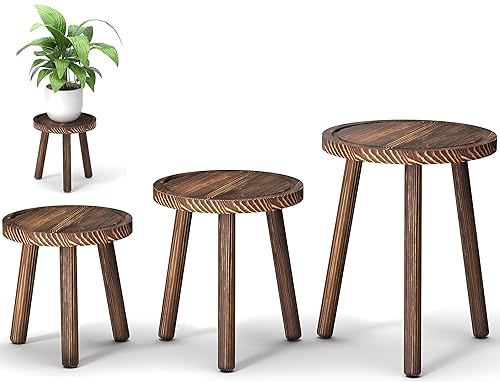 3-Pack Wood Plant Stands Indoor, Single Plant Stand for 6-12