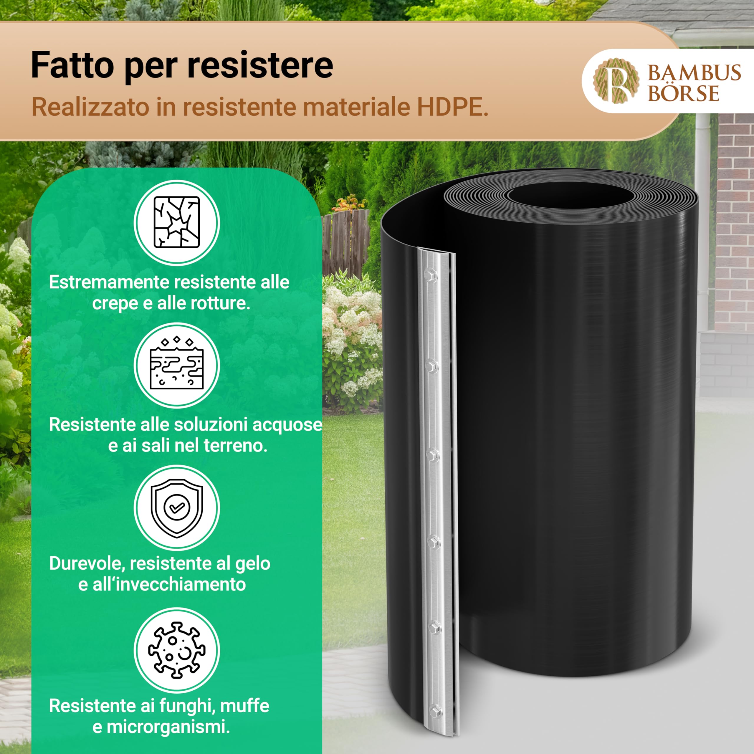 Barriera per Radici - Barriera per rizomi con Binario di bloccaggio Alta 70 cm, Spessa 2 mm, Lunga 20 m - Realizzata in HDPE di Alta qualità - Barriera per rizomi di bambù
