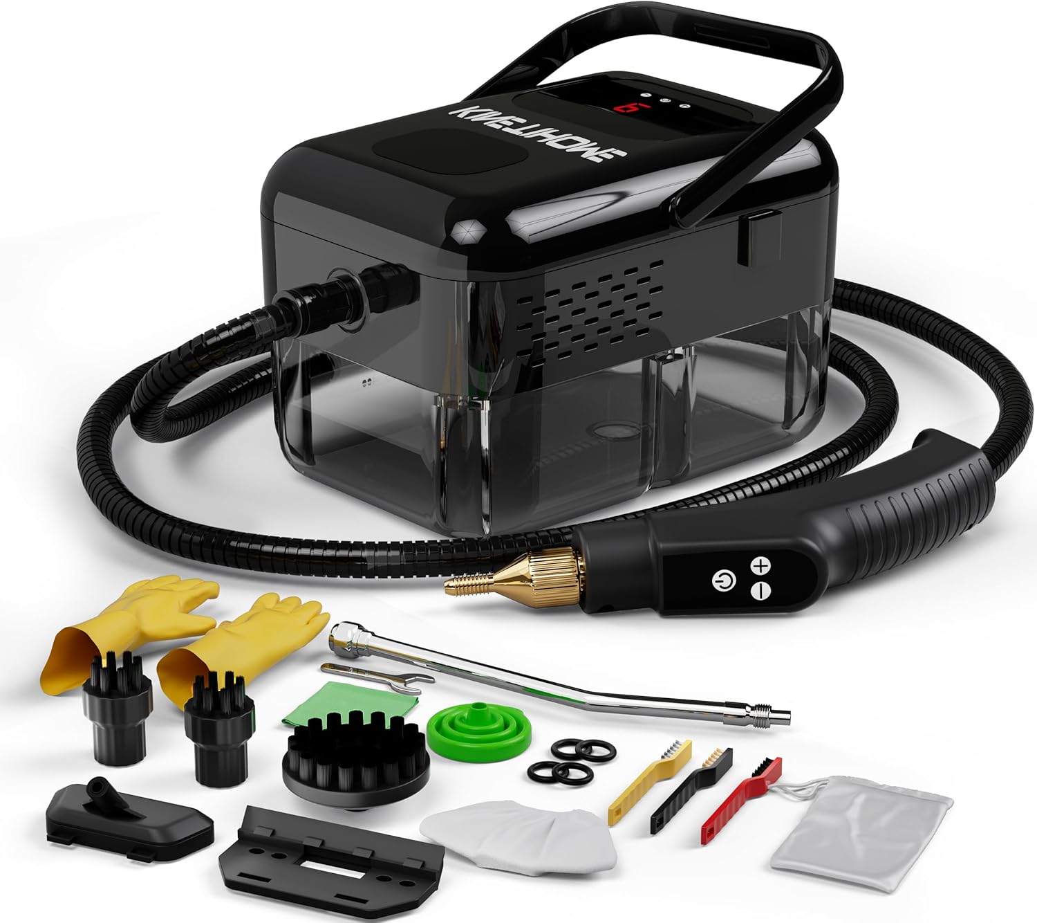 KINETIHOMEHigh-pressure steam cleaner, household steam cleaner handheld type, with 9-level adjustment, suitable for kitchen fumes, sofas, small air conditioners, washing machines