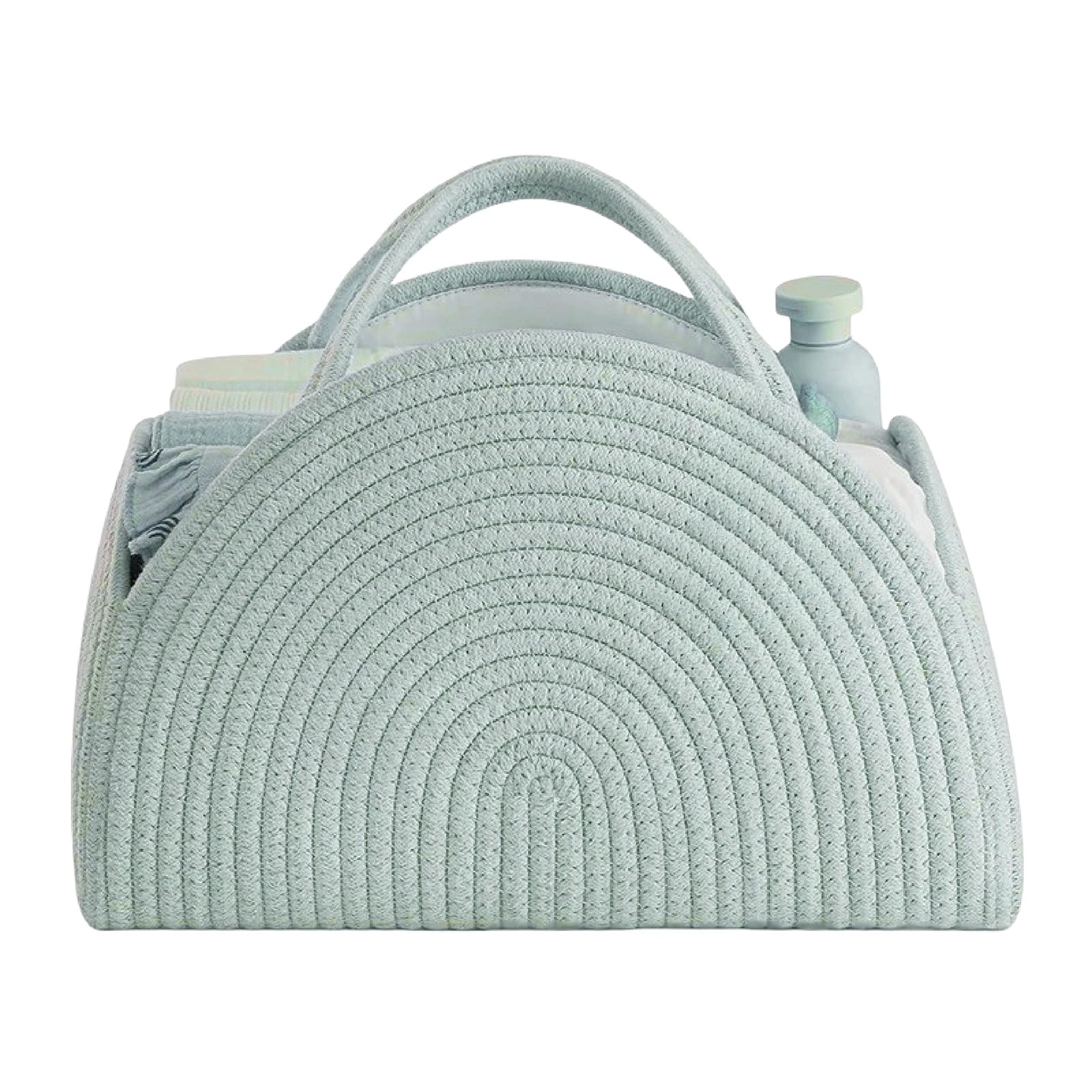 Wickeltasche Organizer, Baby Windel Caddy Korb, Tragbarer Aufbewahrungskorb für den Wickeltisch, Wickelkorb Organizer mit Fächern & Griffen, Baumwollseilkorb für Babyparty Geschenke (Grün)