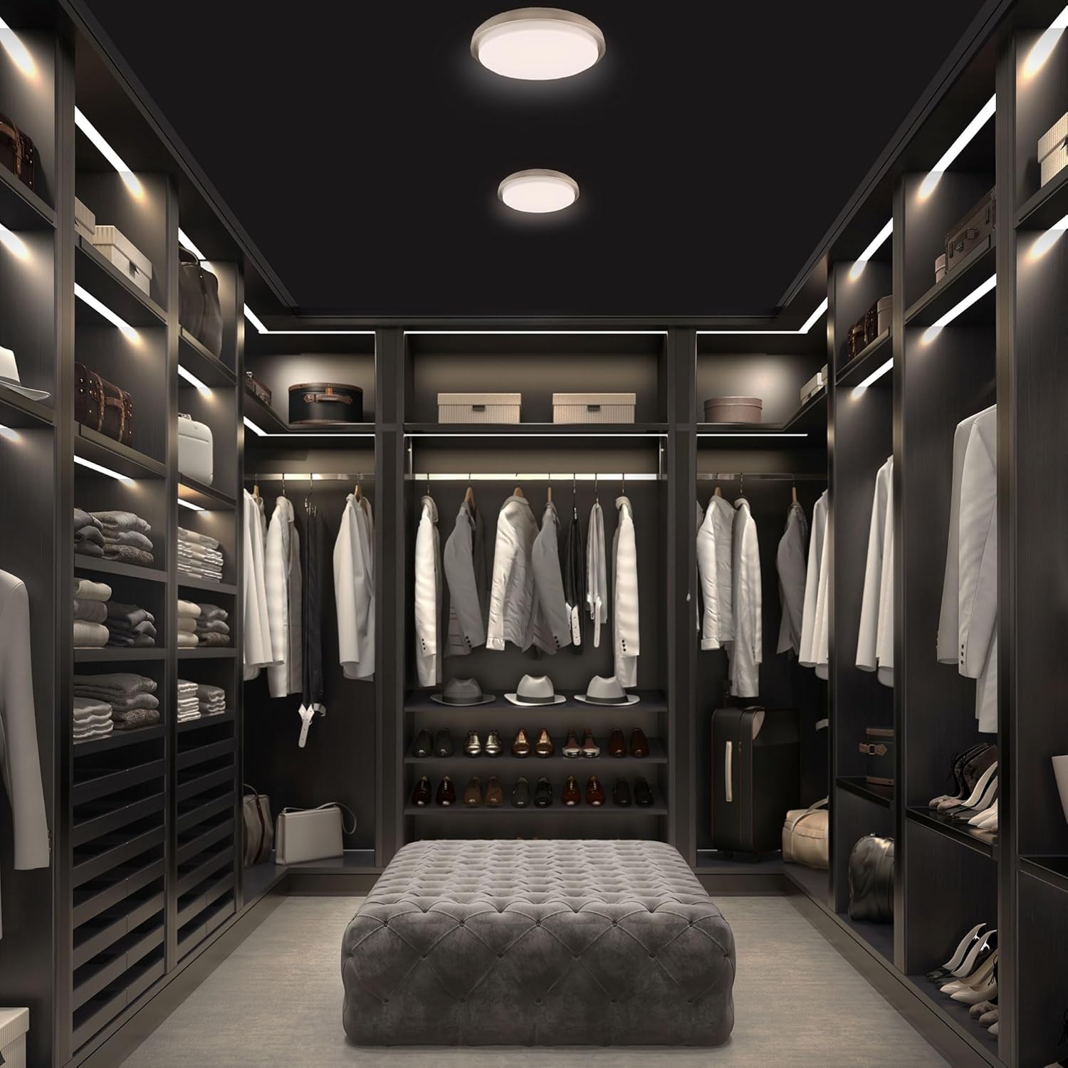Modern Forms Zenith lights installed in a walk-in closet