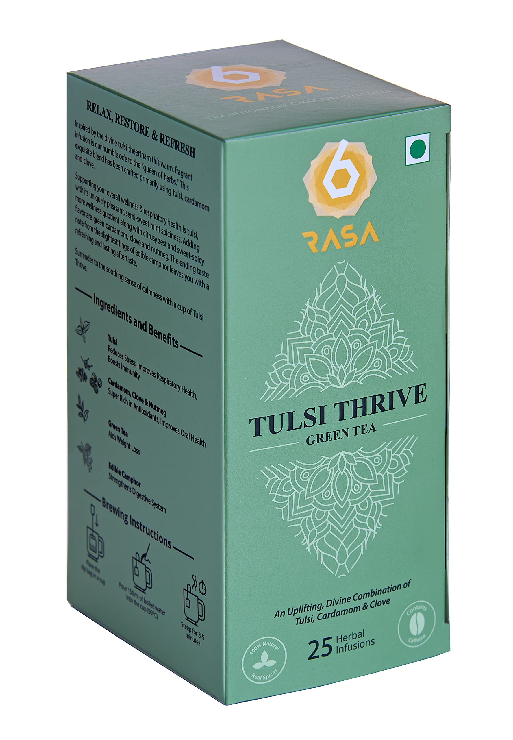 6rasa Tulsi Thrive Green Tea Bags With Cardamom,Clove|For Stress Relief,Immunity&Respiratory Health|100% Natural Herbs&Spices|No Added Sugar (1.7 Grams Each,25 Dip Bags) (Pack Of 1) (B0BKCN9TW8) Amazon Price History, Amazon Price Tracker
