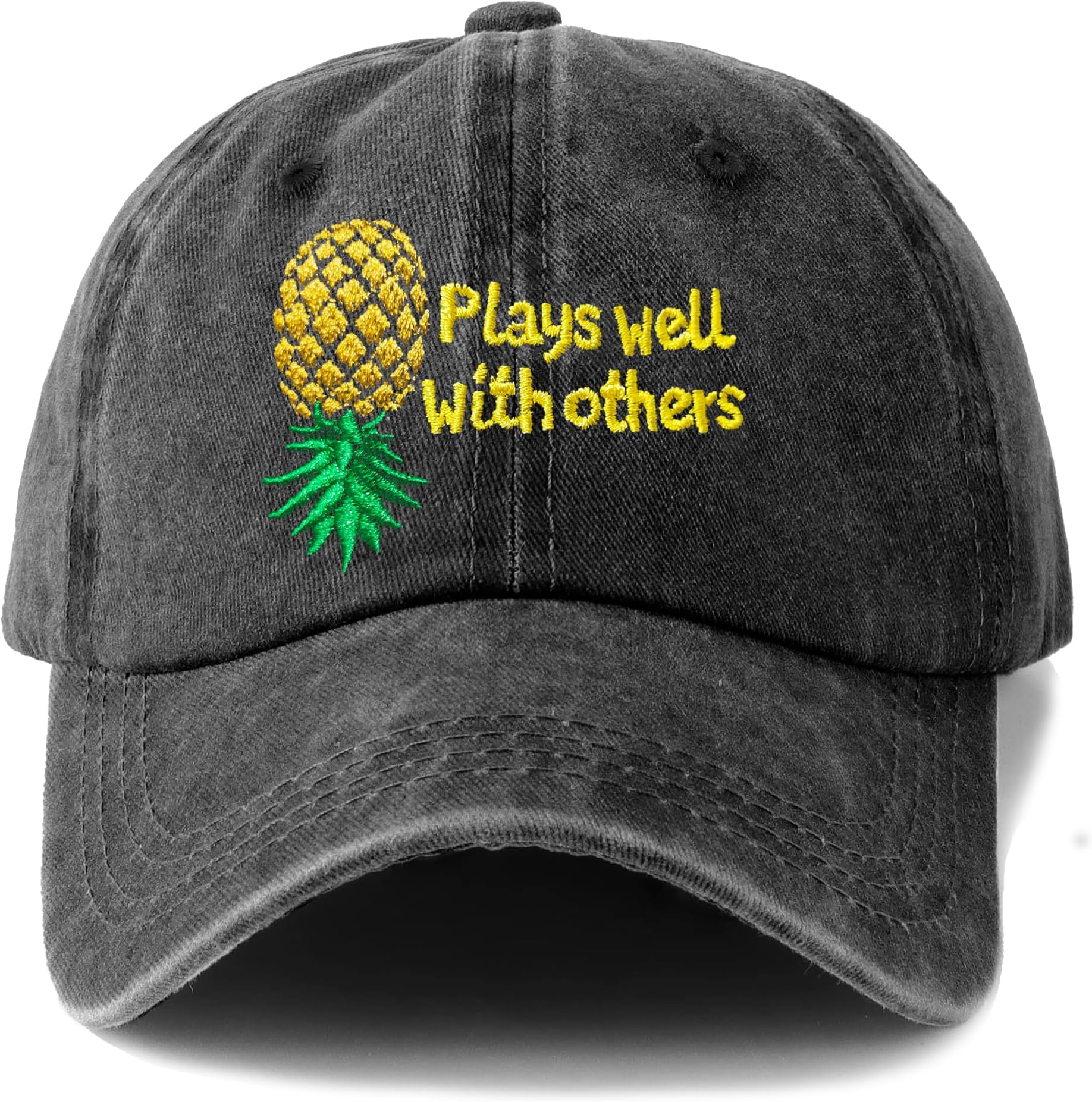 HeucapcPlays Well with Others Embroidered Baseball Hat Upside Down Pineapple Baseball Cap Adjustable Embroidery Denim Hats
